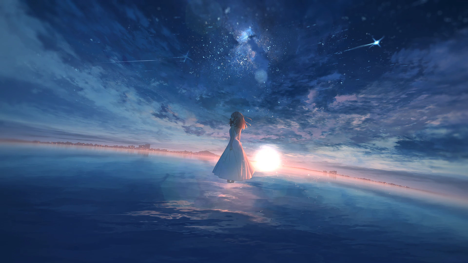 Girl Walking Across a Starlit Ocean