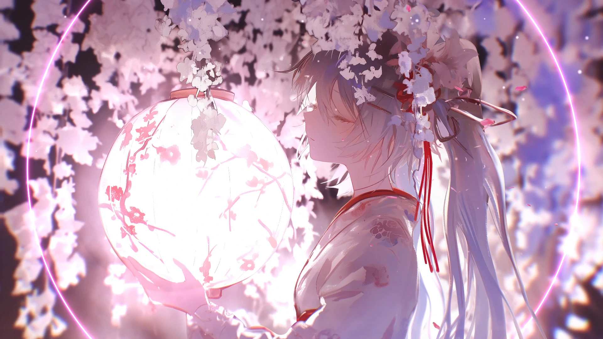 Hatsune Miku beneath a Blossom Moon