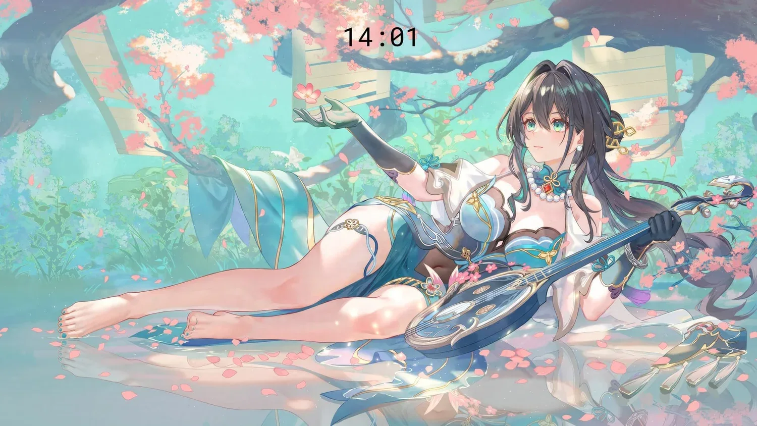 Ruan Mei with Her Ruan beneath Blossoms - Honkai: Star Rail