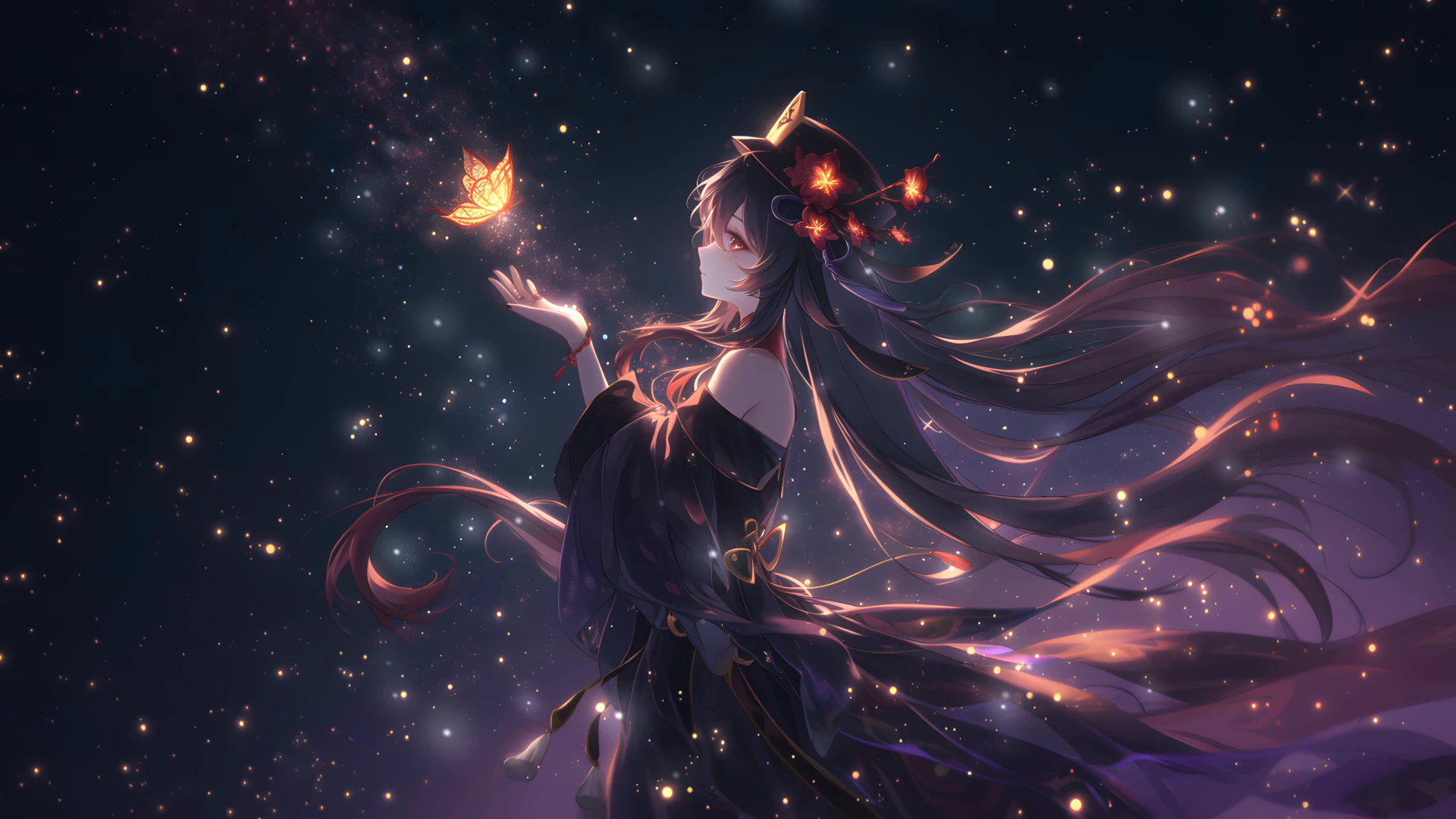 Hu Tao with Fire Butterflies - Genshin Impact