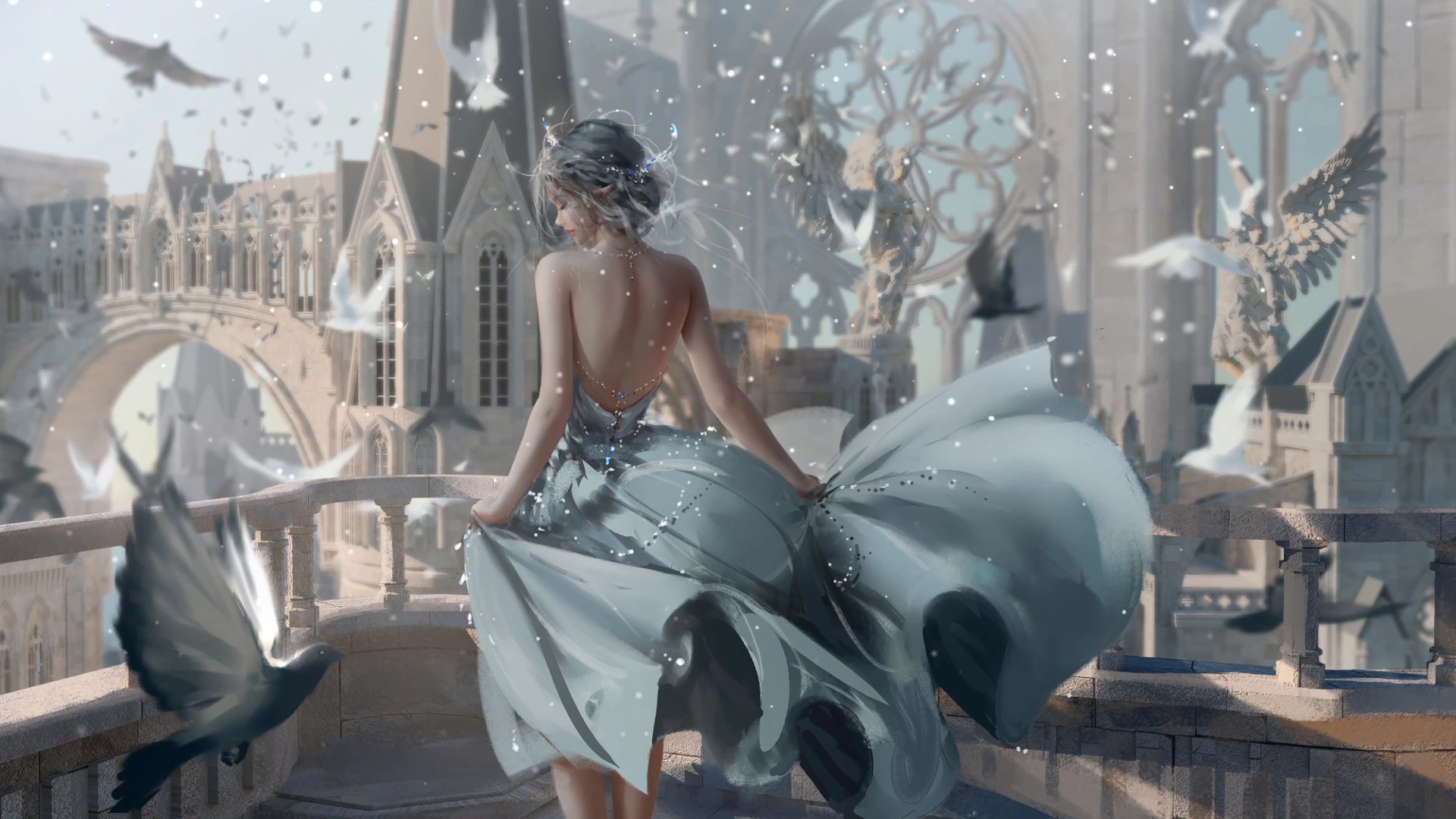 Ice Princess at a Frozen Cathedral by WLOP
