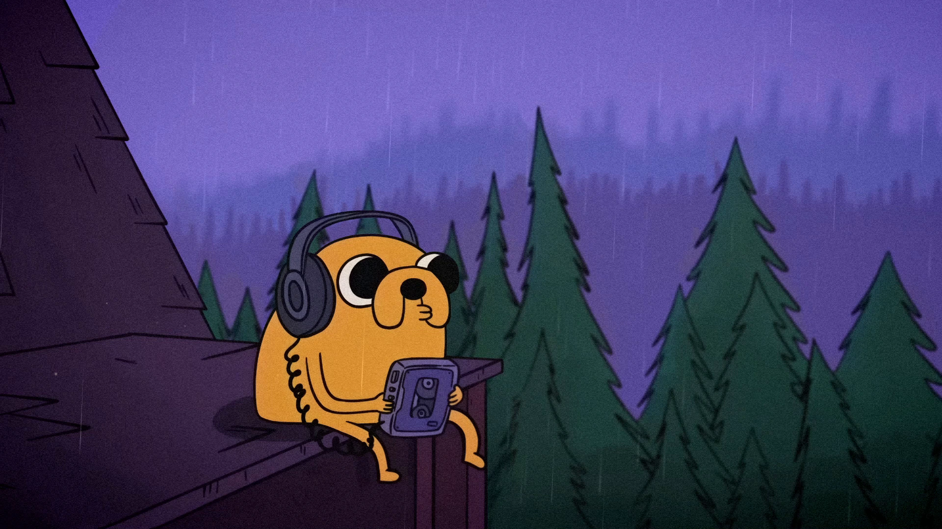 Jake with Headphones in the Forest - Adventure Time