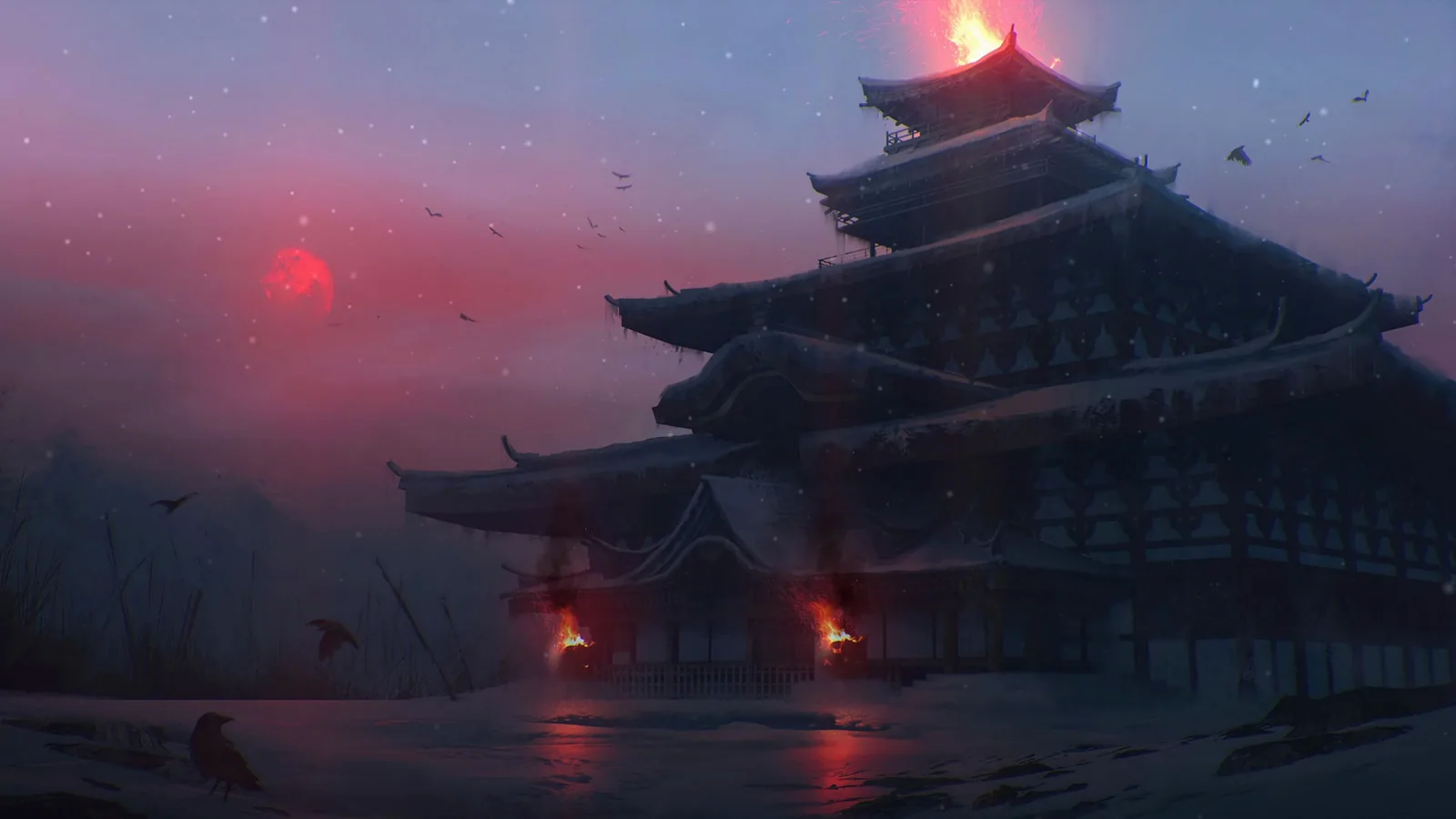 Japanese Temple in Red Mist
