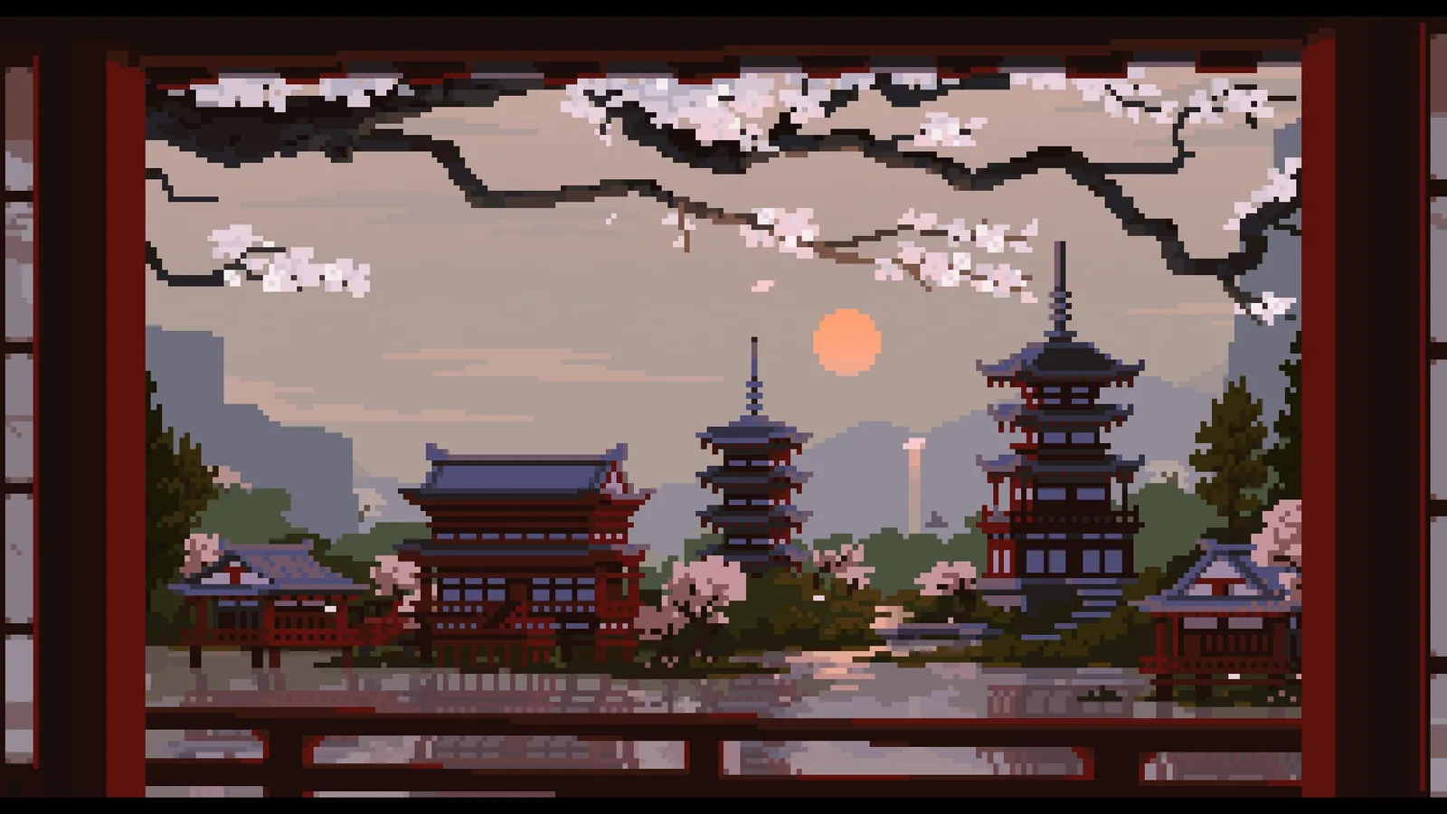 Japanese Temple Valley Pixel Art