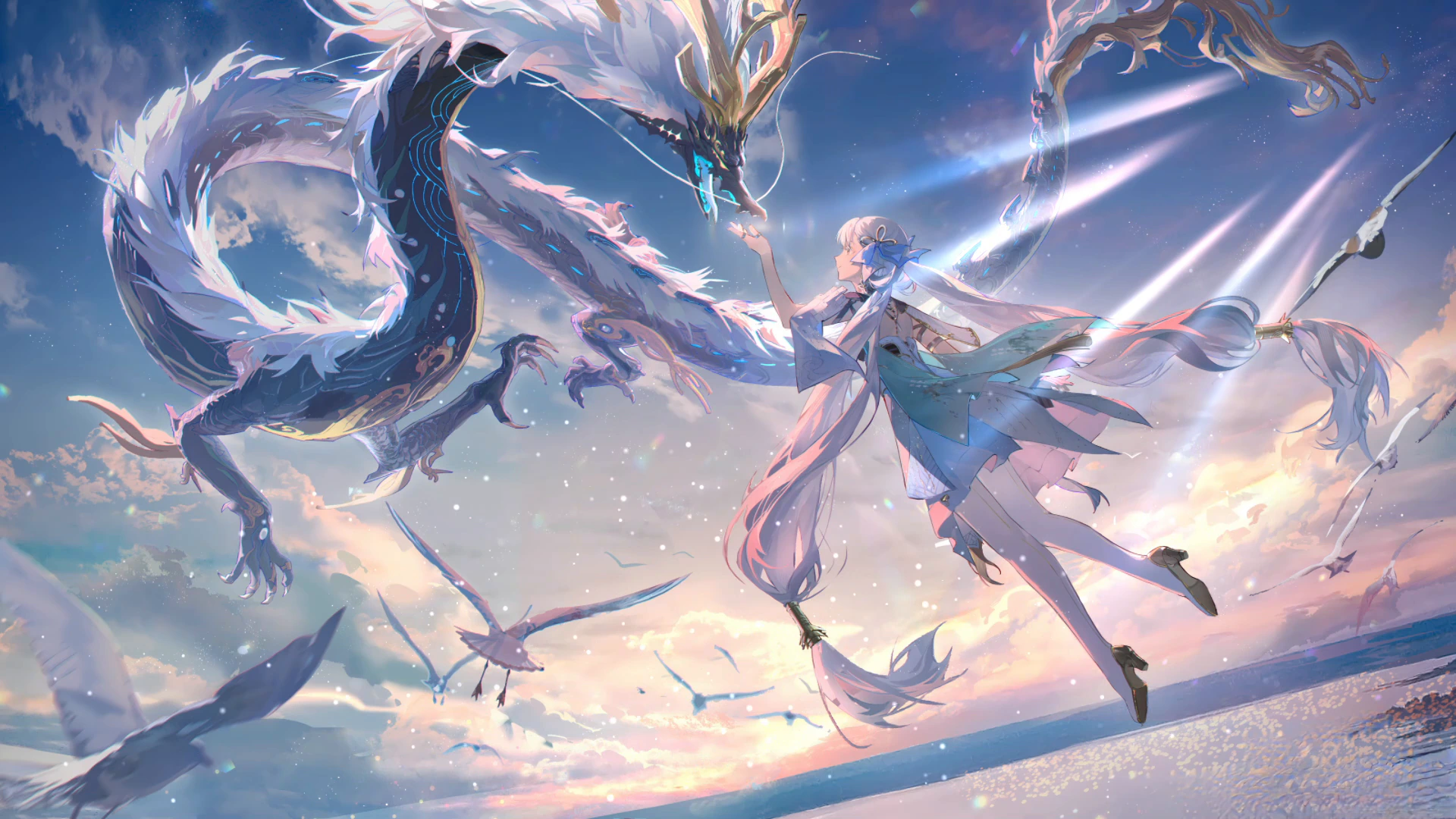 Jinhsi and a Dragon in the Sky - Wuthering Waves
