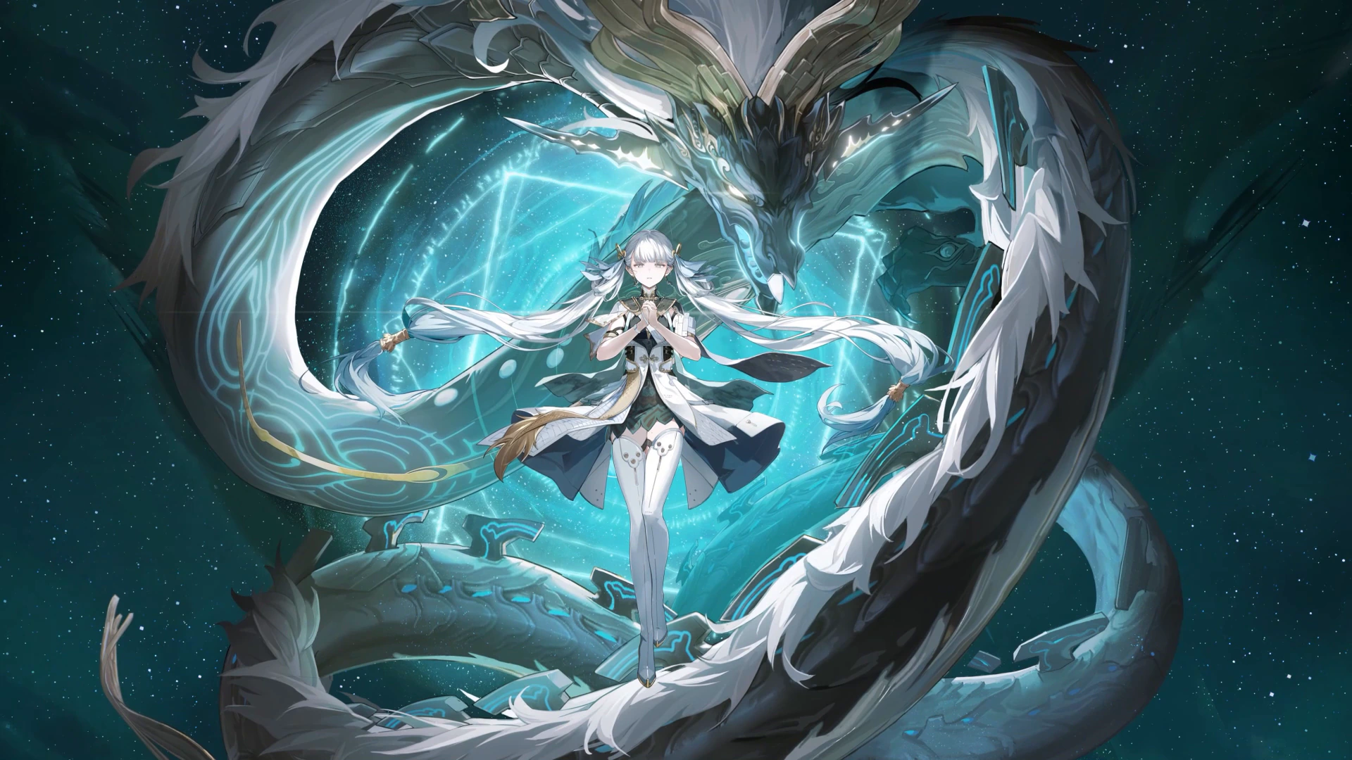Jinhsi Encircled by a Teal Dragon - Wuthering Waves