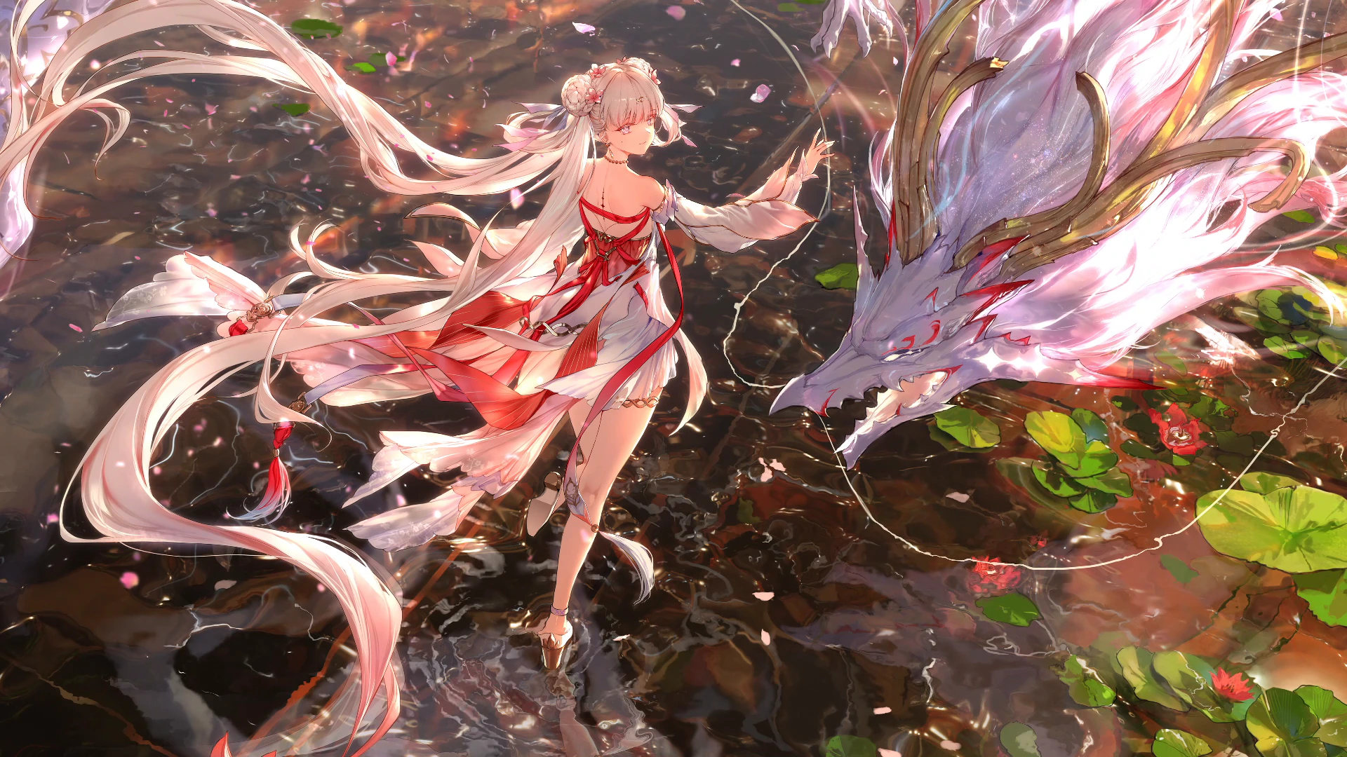 Jinhsi with a Pink Dragon in the Forest - Wuthering Waves