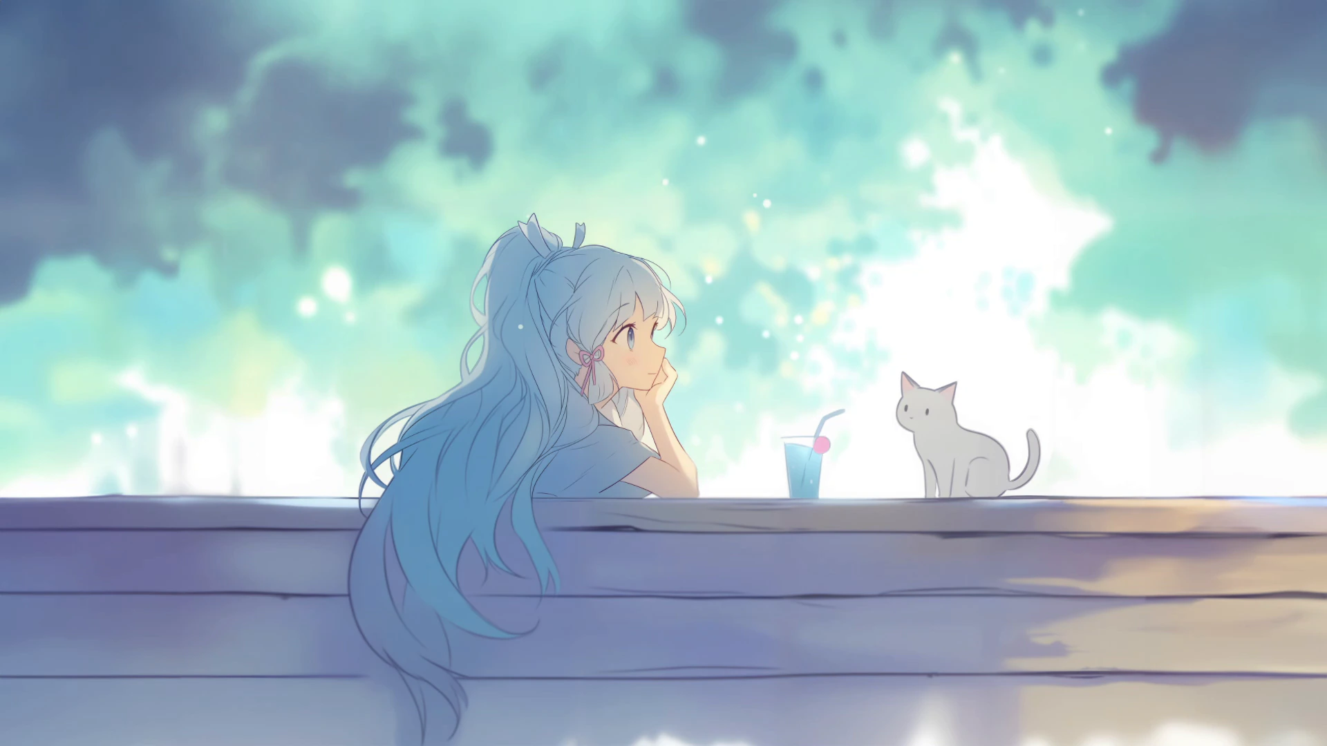 Kamisato Ayaka with a Cat by the Window - Genshin Impact