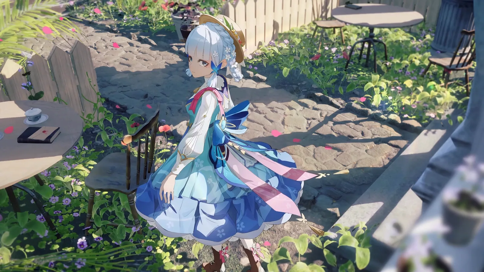 Kamisato Ayaka in a Sunlit Courtyard - Genshin Impact