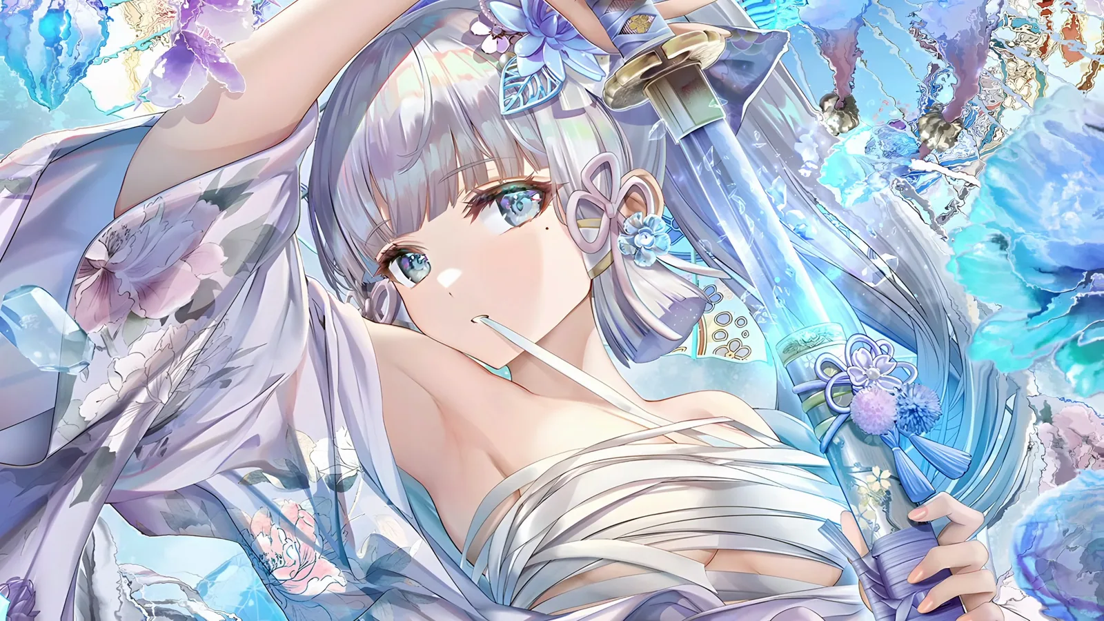 Kamisato Ayaka with Blue Crystals - Genshin Impact
