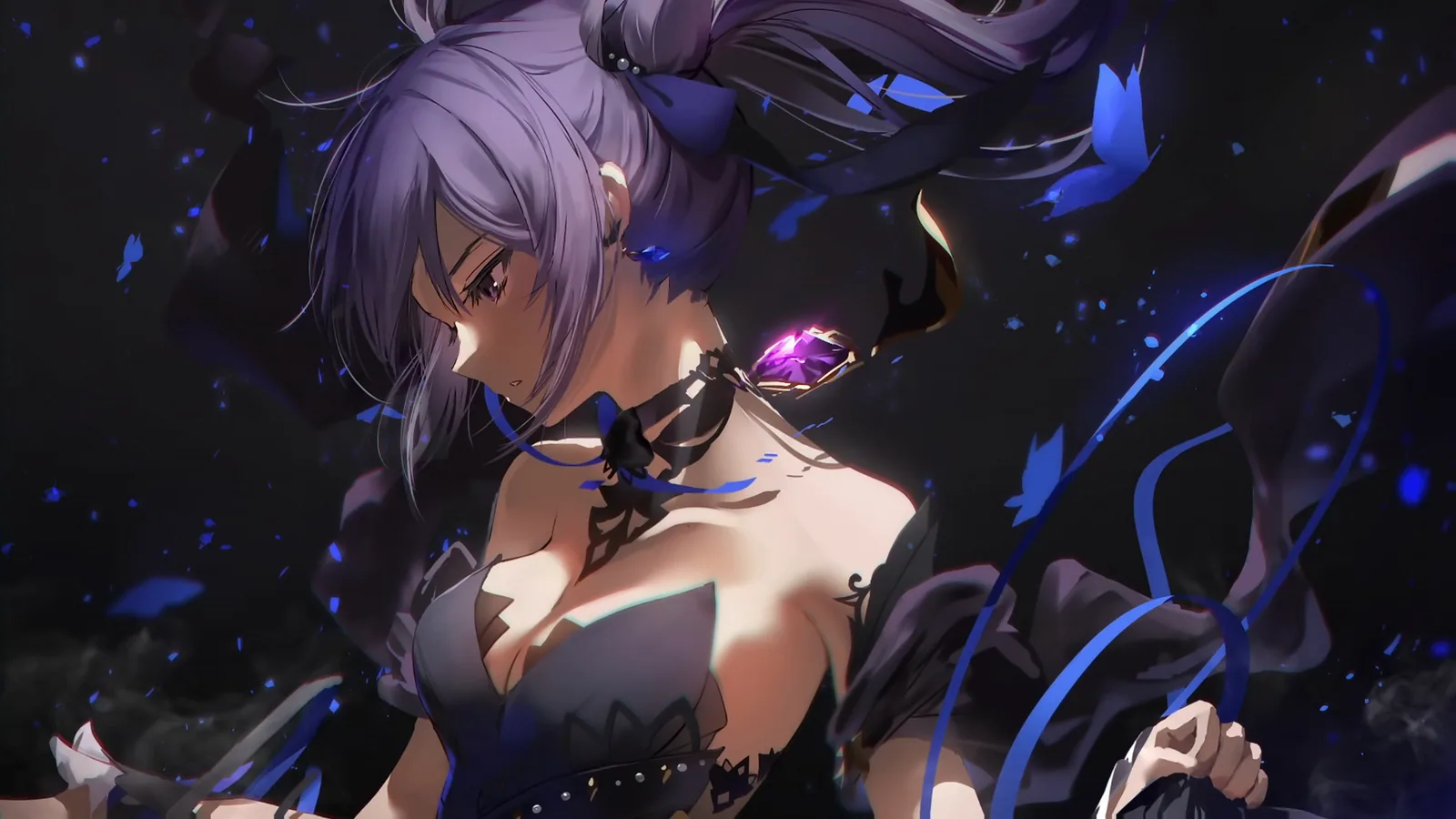 Keqing in a Dark Violet Portrait - Genshin Impact