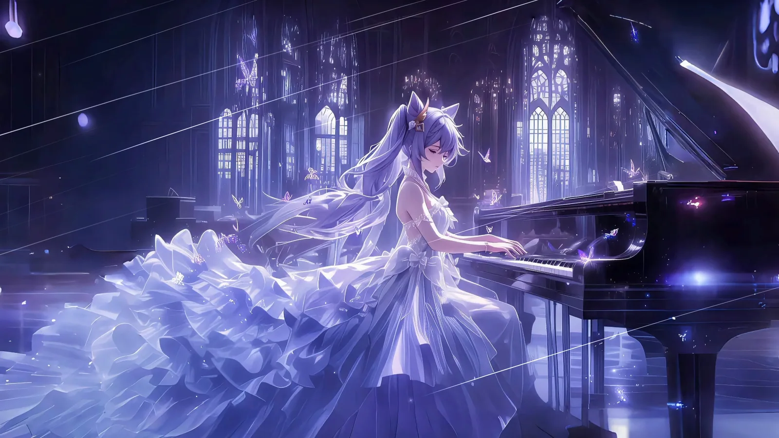 Keqing in a Violet Wedding Hall - Genshin Impact
