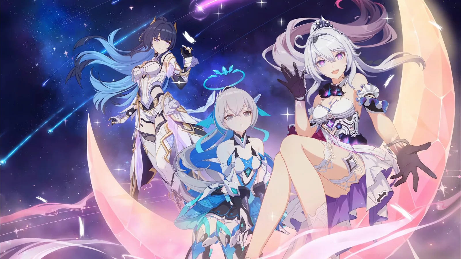 Kiana, Mei, and Bronya in a Moonlit Portrait - Honkai Impact 3rd