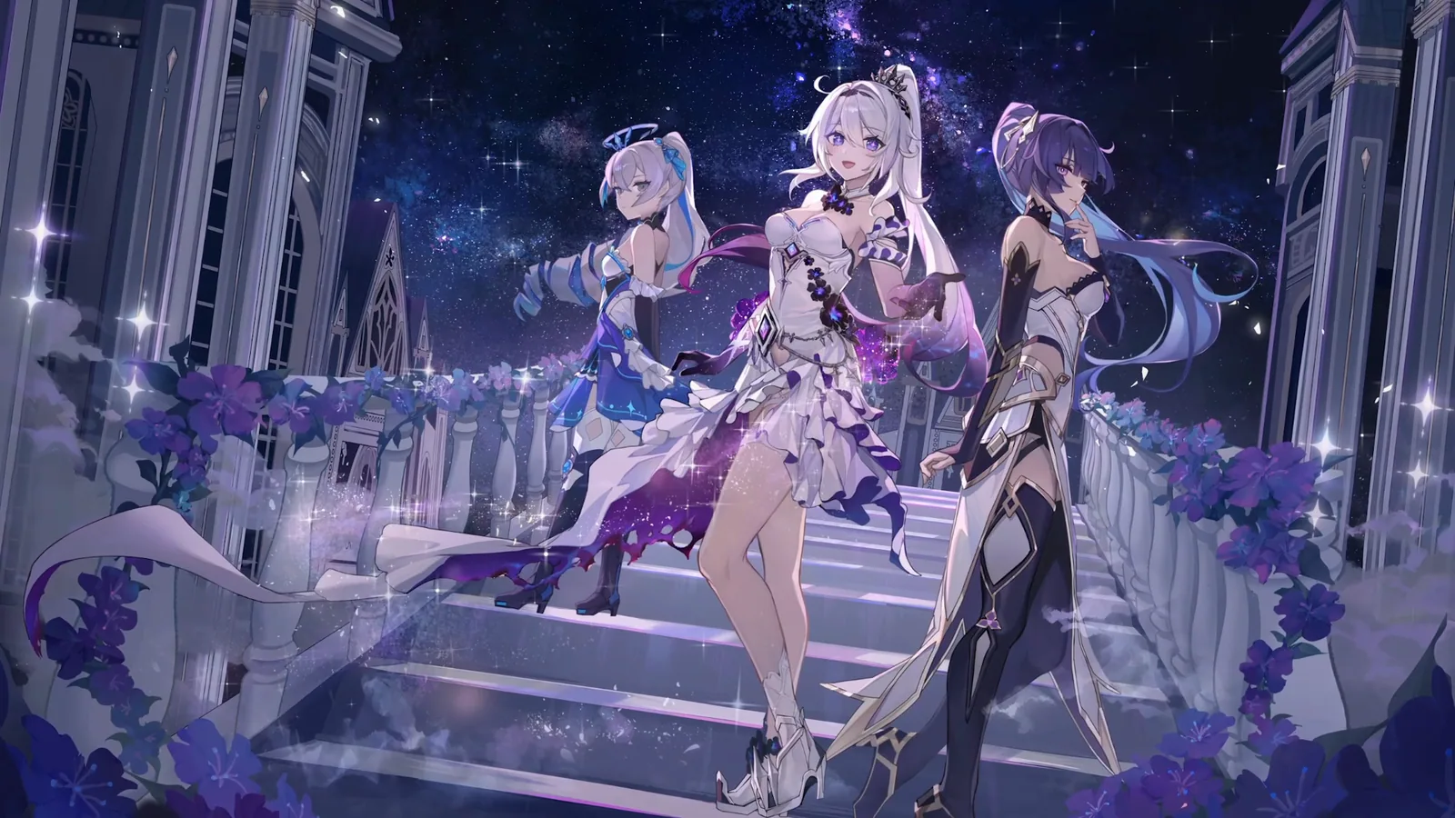 Kiana, Mei, and Bronya on a City Rooftop - Honkai Impact 3rd