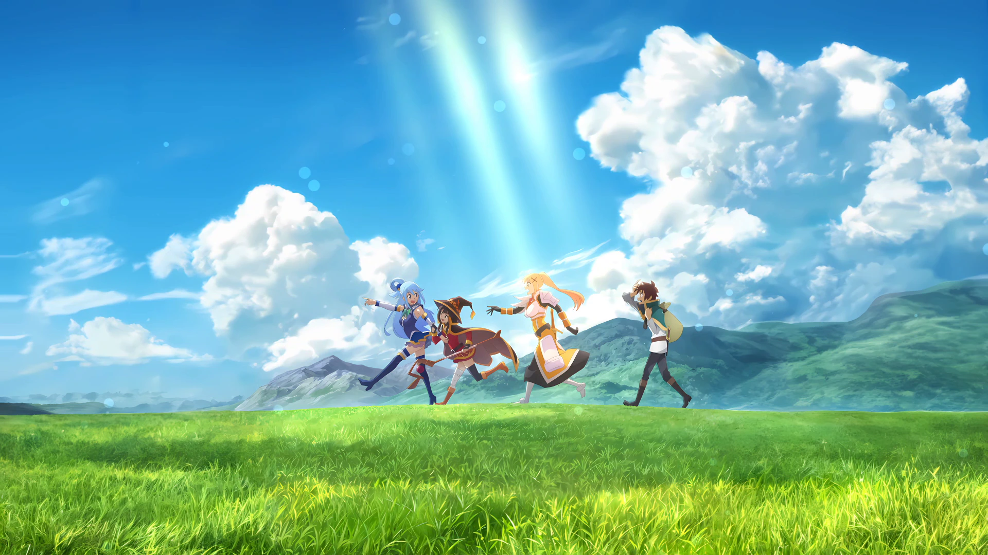 KonoSuba Party Traveling across a Meadow