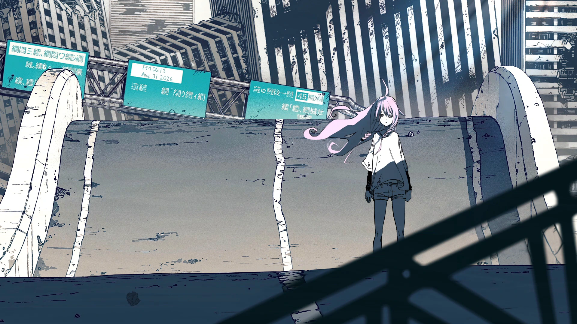 Fille seule dans la ville en ruine