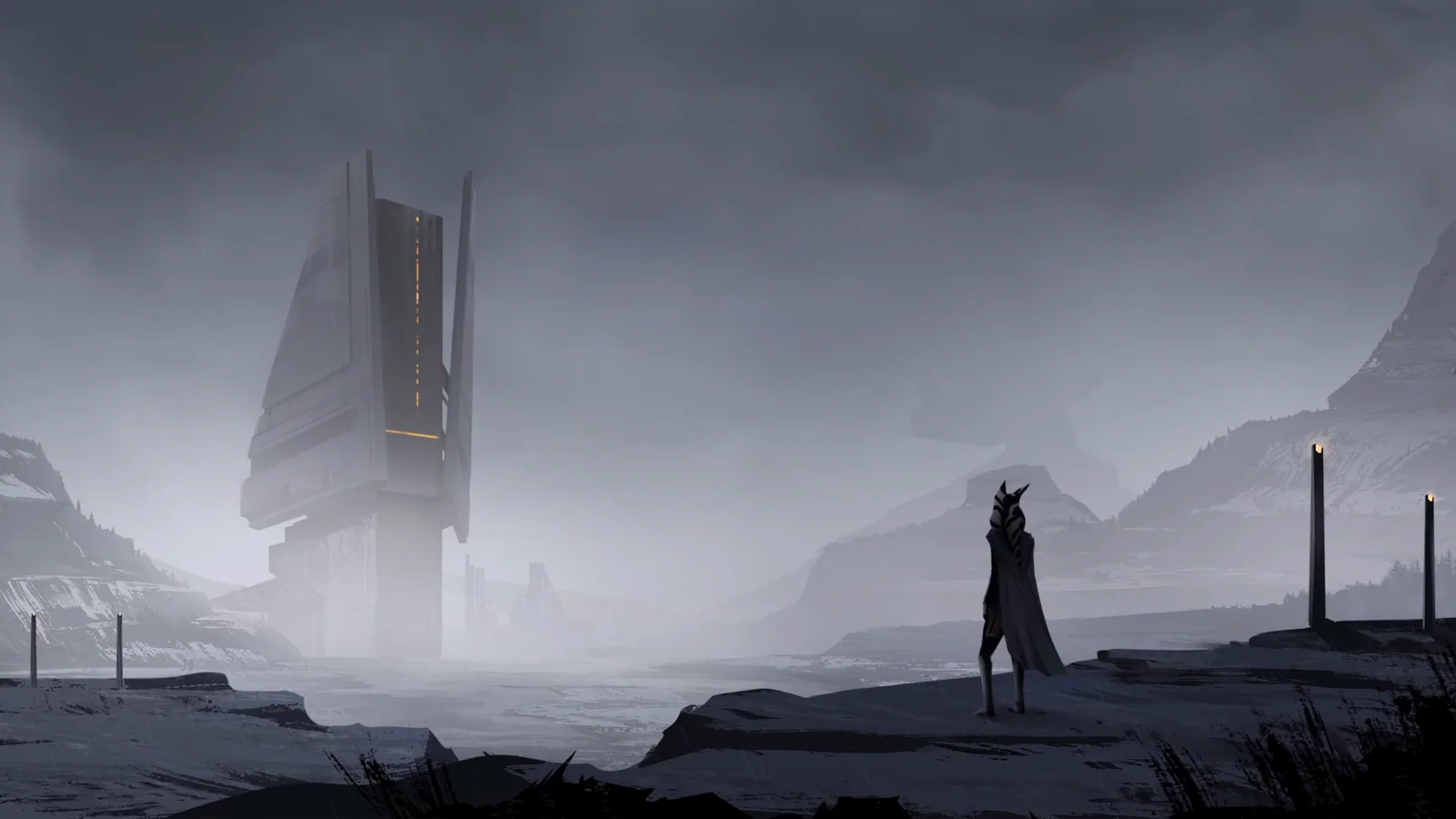 Lone Traveler at a Sci-Fi Temple