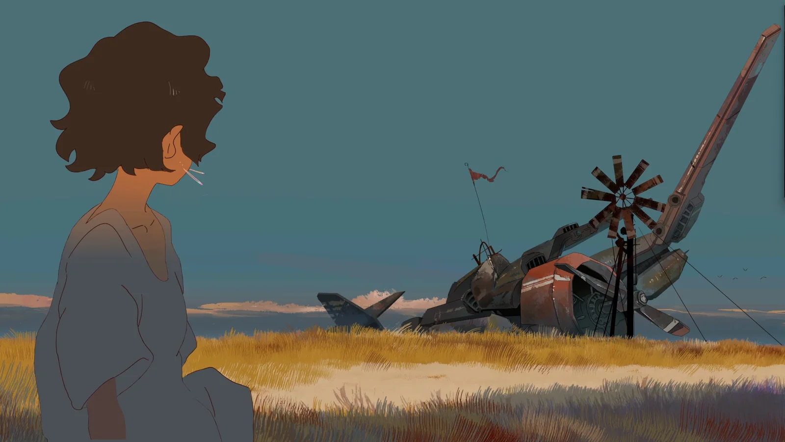 Lost Airship in a Golden Field wallpaper preview