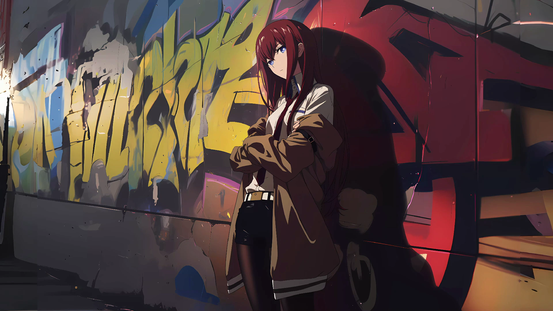 涂鸦列车旁的 Makise Kurisu - Steins;Gate