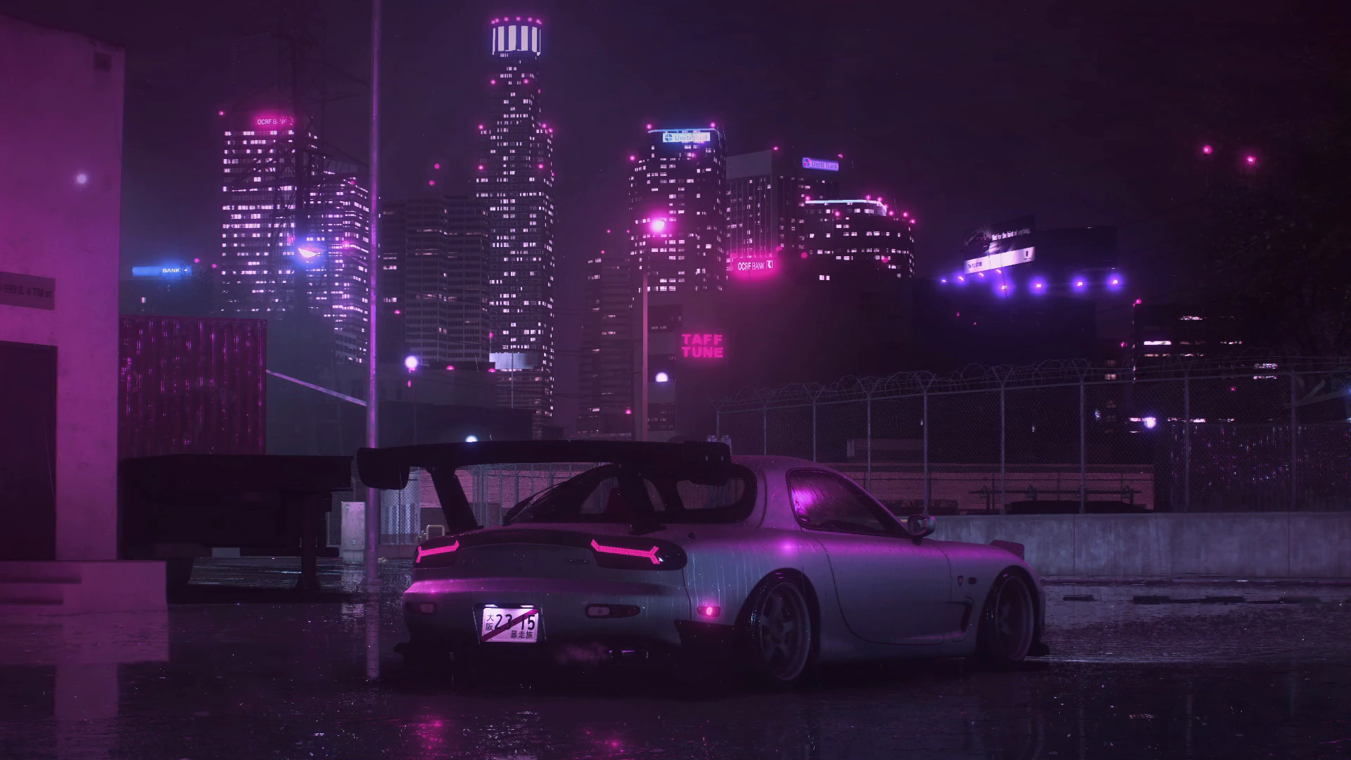 Mazda RX-7 in a Purple Neon City