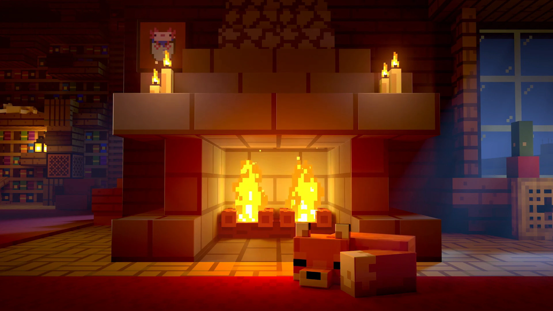 Minecraft Cozy Fireplace Night
