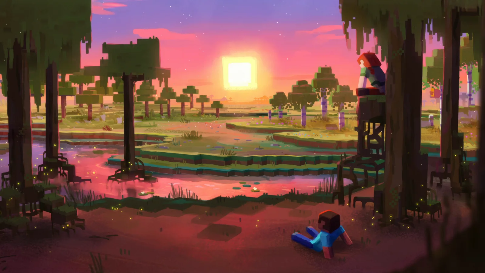 Minecraft Sunset in Pink wallpaper preview