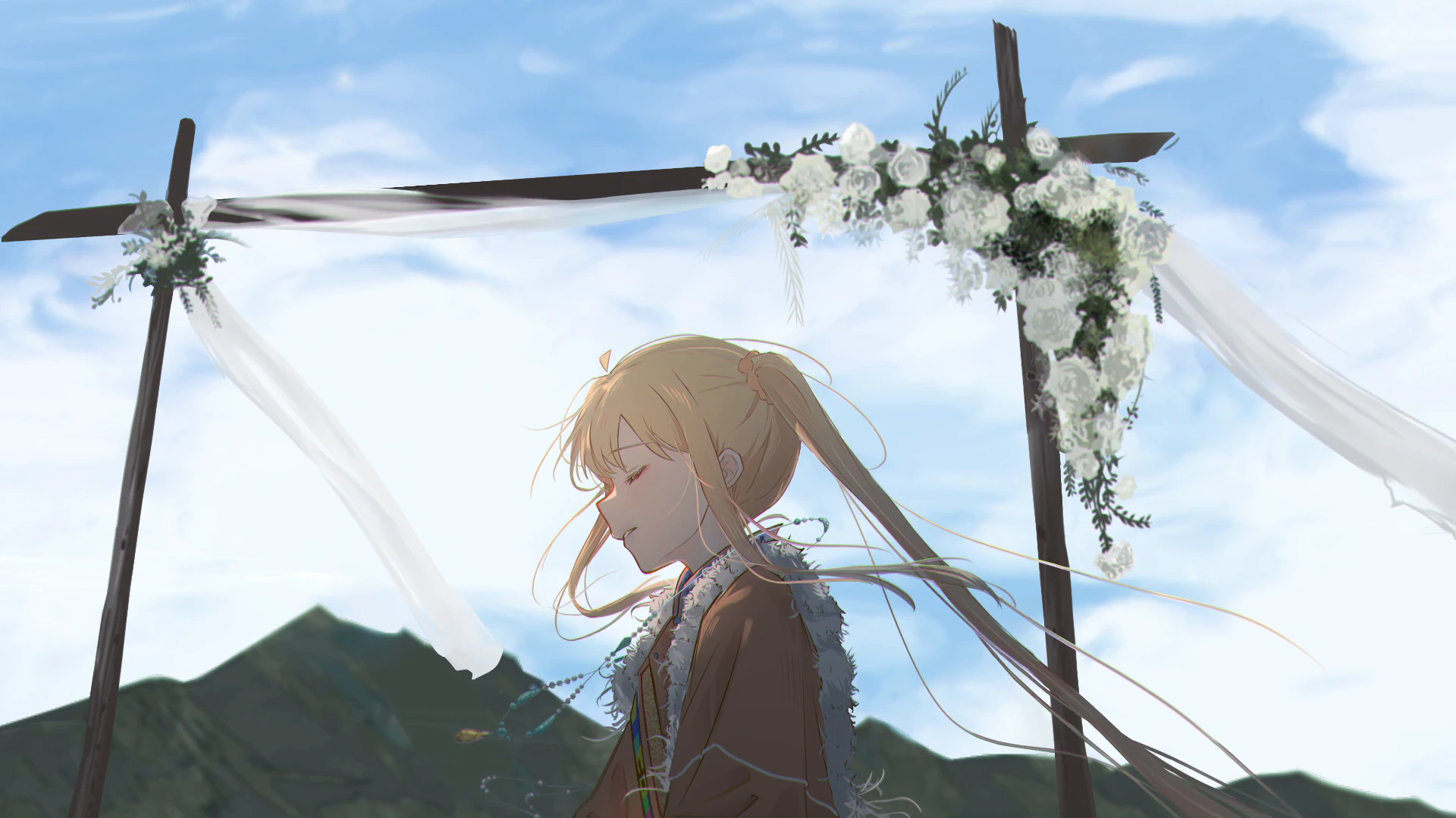 Nijika Ijichi beneath a Flower Arch - Bocchi the Rock!