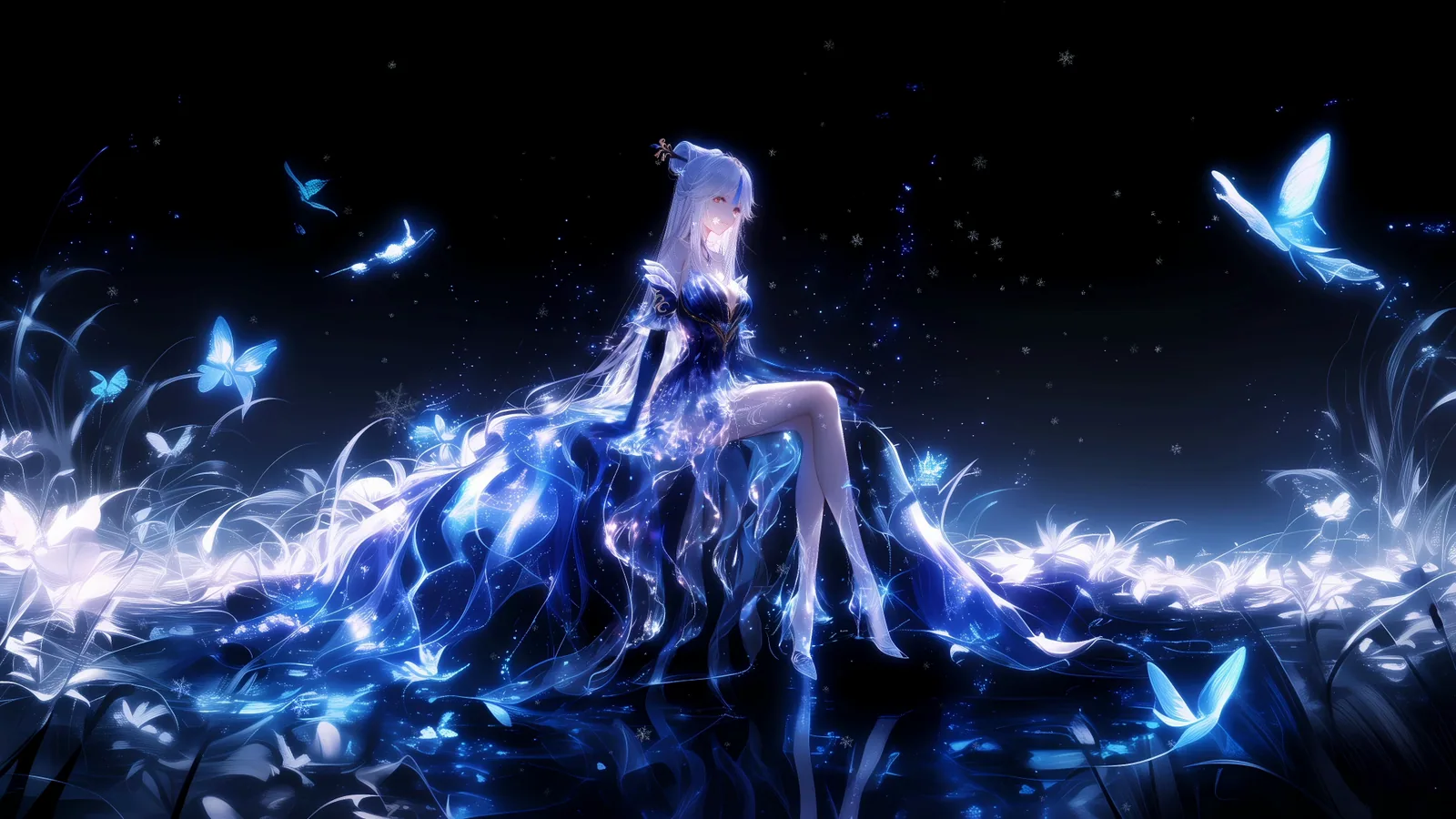 Ningguang dans une silhouette d'eau bleue - Genshin Impact