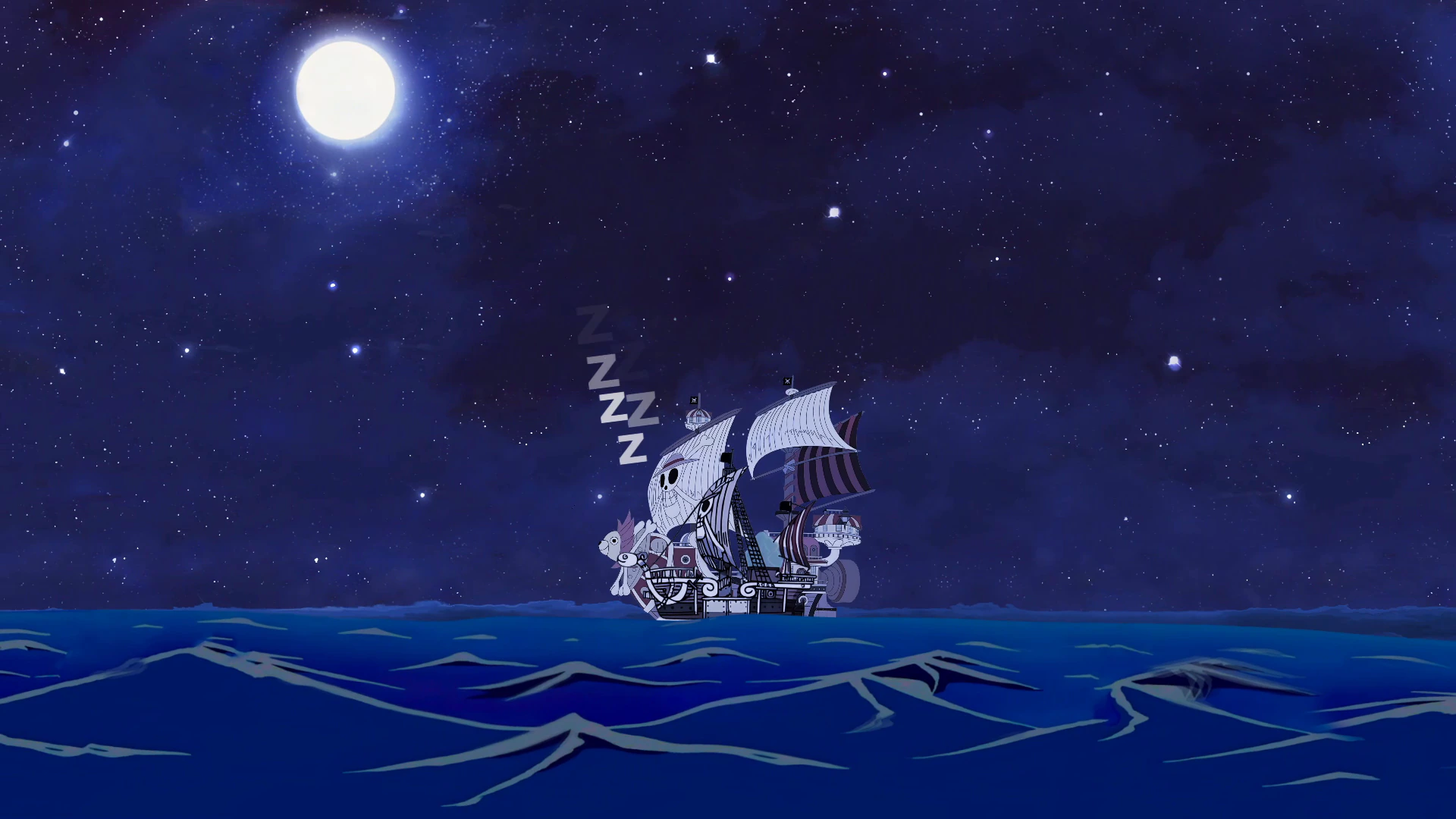 One Piece Ships on a Moonlit Sea