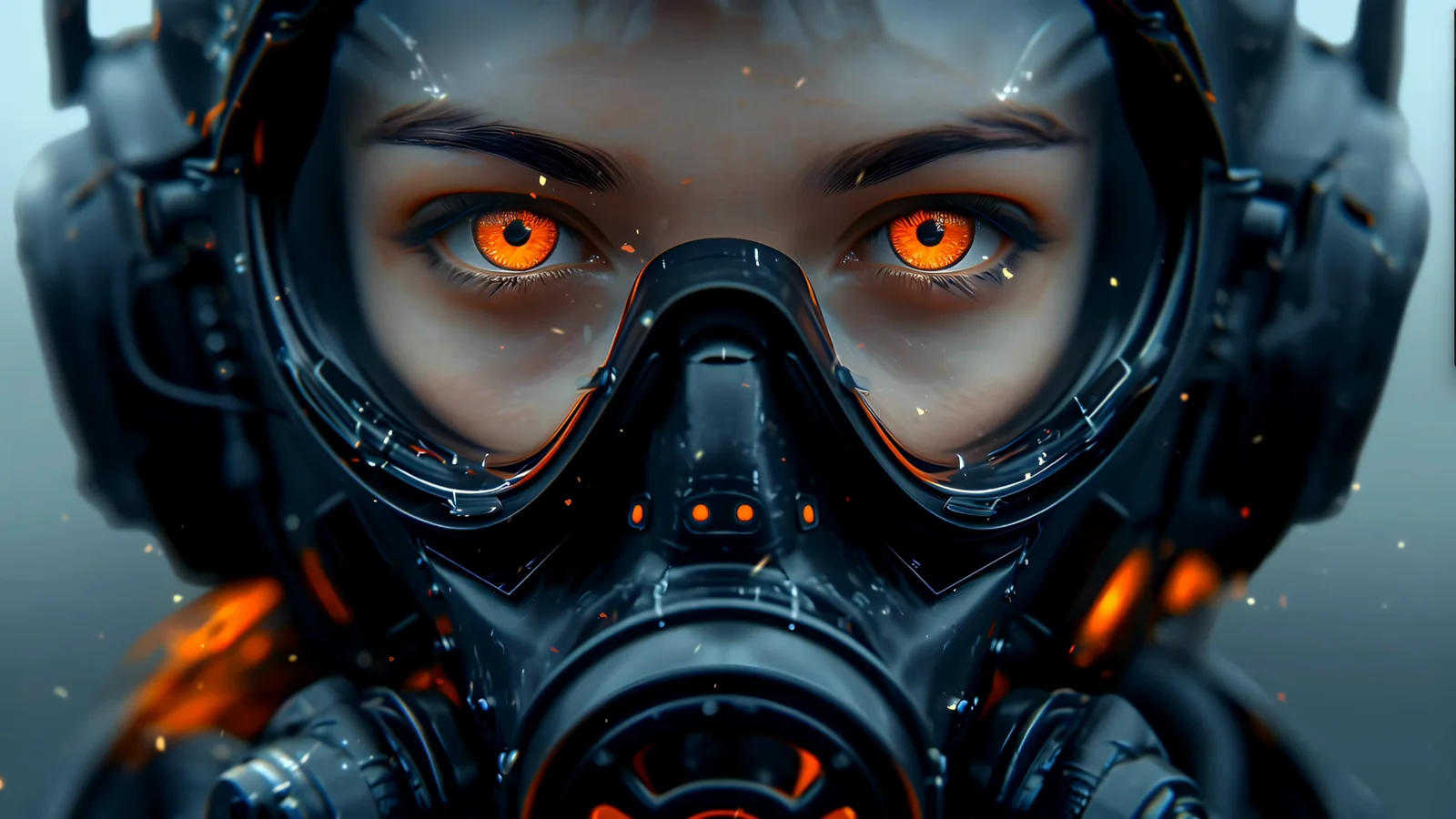 Orange-Eyed Gas Mask Woman wallpaper preview