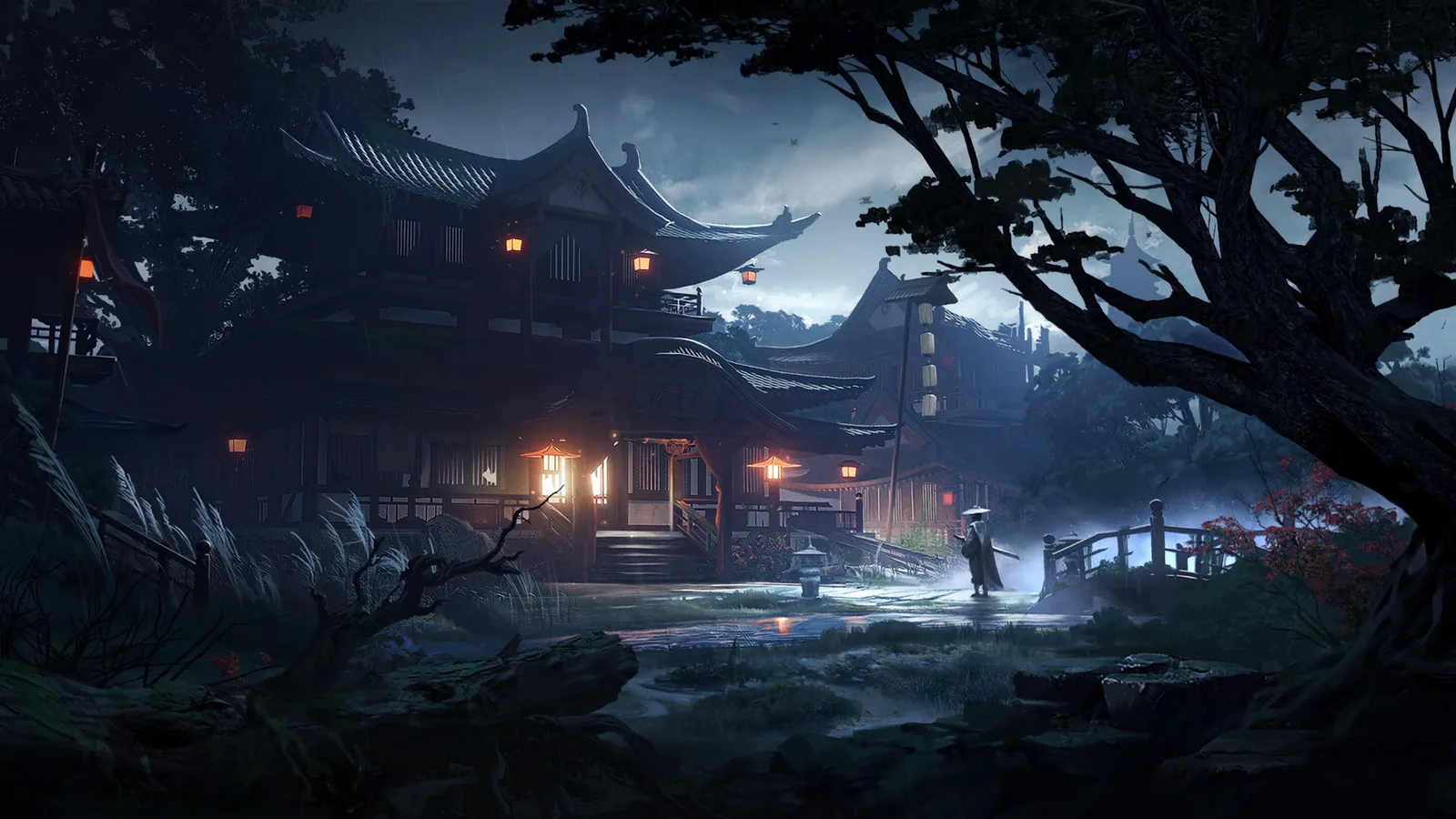 Oriental Thunderstorm Temple wallpaper preview