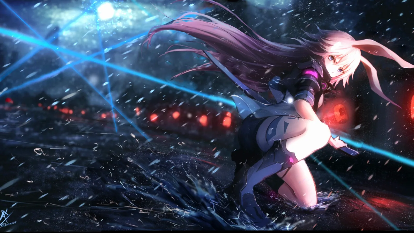Pink-Haired Fighter in Rainy Ruins - Honkai Impact 3rd