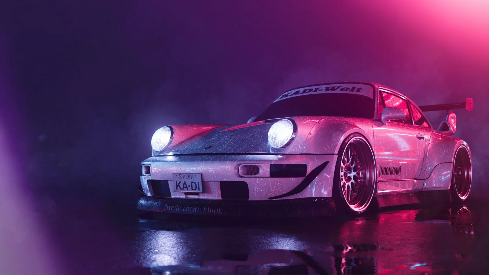 Pink Porsche 911 in Neon Rain