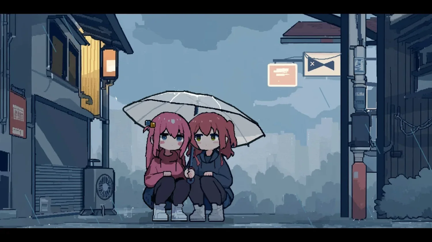 Pixel Art Anime Rainy Street wallpaper preview
