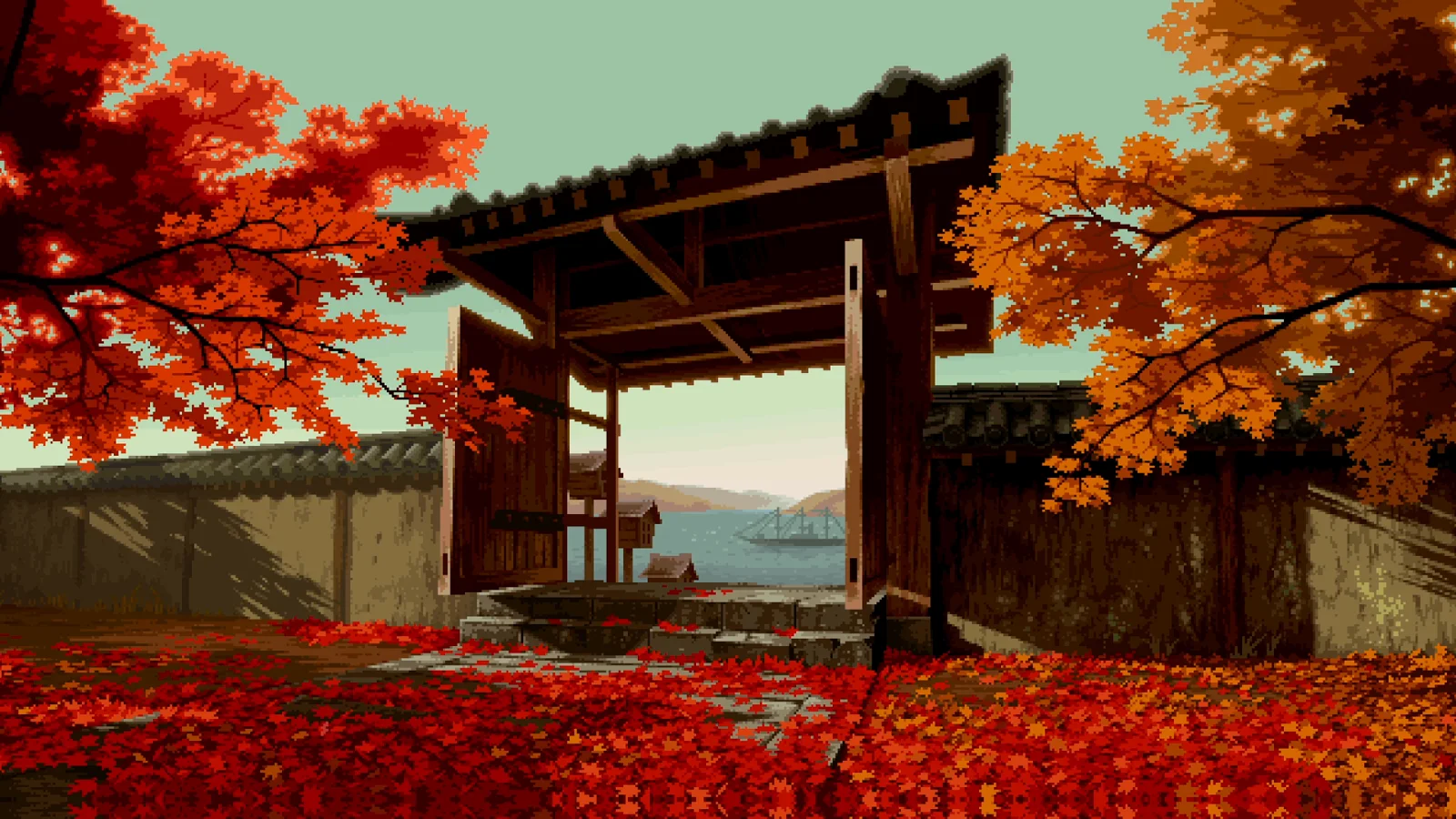Pixel Art Autumn Japanese Gate wallpaper preview