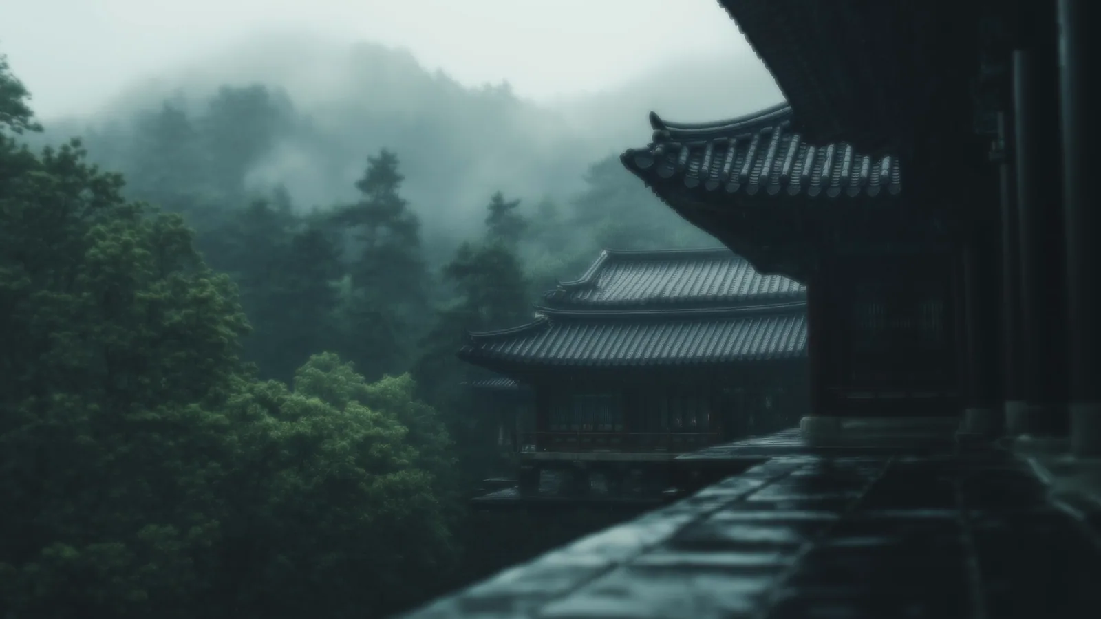 Rainy Temple Balcony