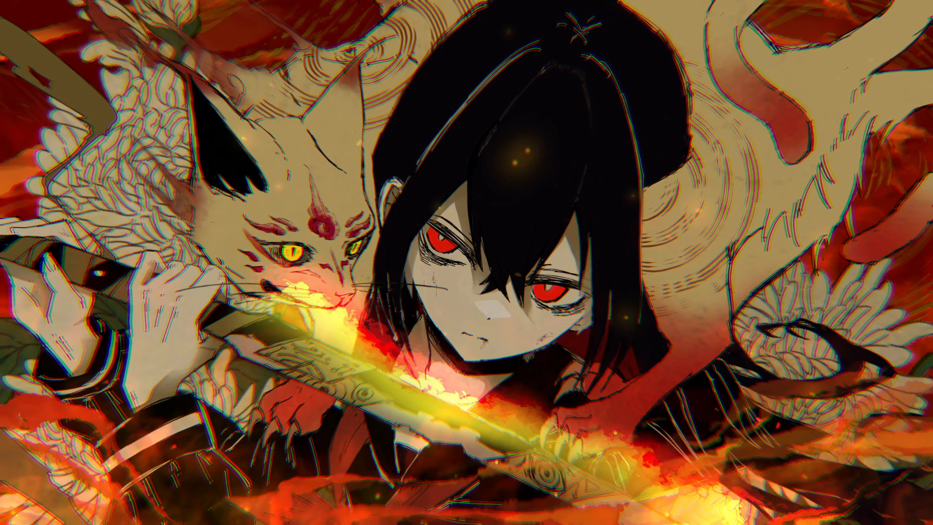 Red-Eyed Swordswoman with Dragon Flame