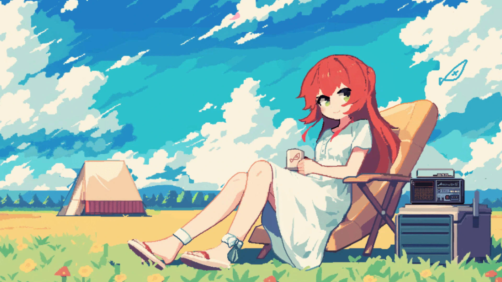 Red-Haired Woman at a Daytime Camp