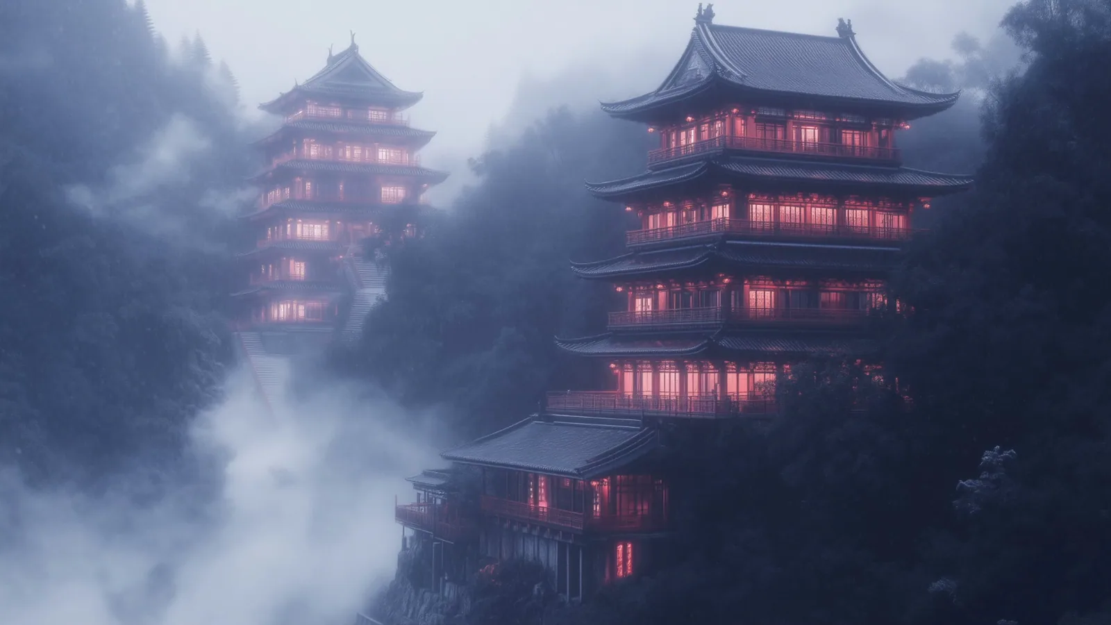 Red Pagoda Above the Clouds