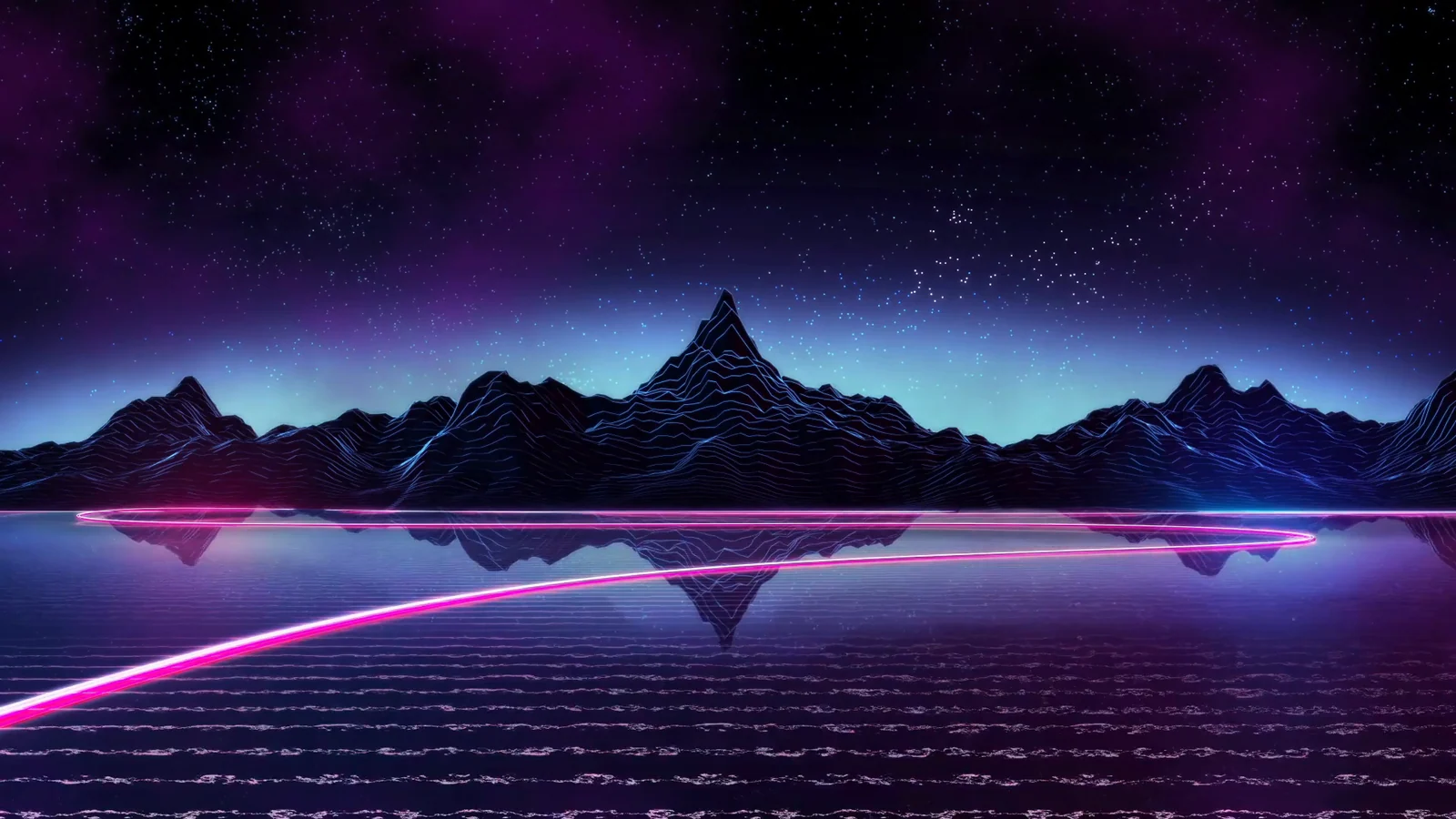 Retro Neon Lake beneath Purple Stars