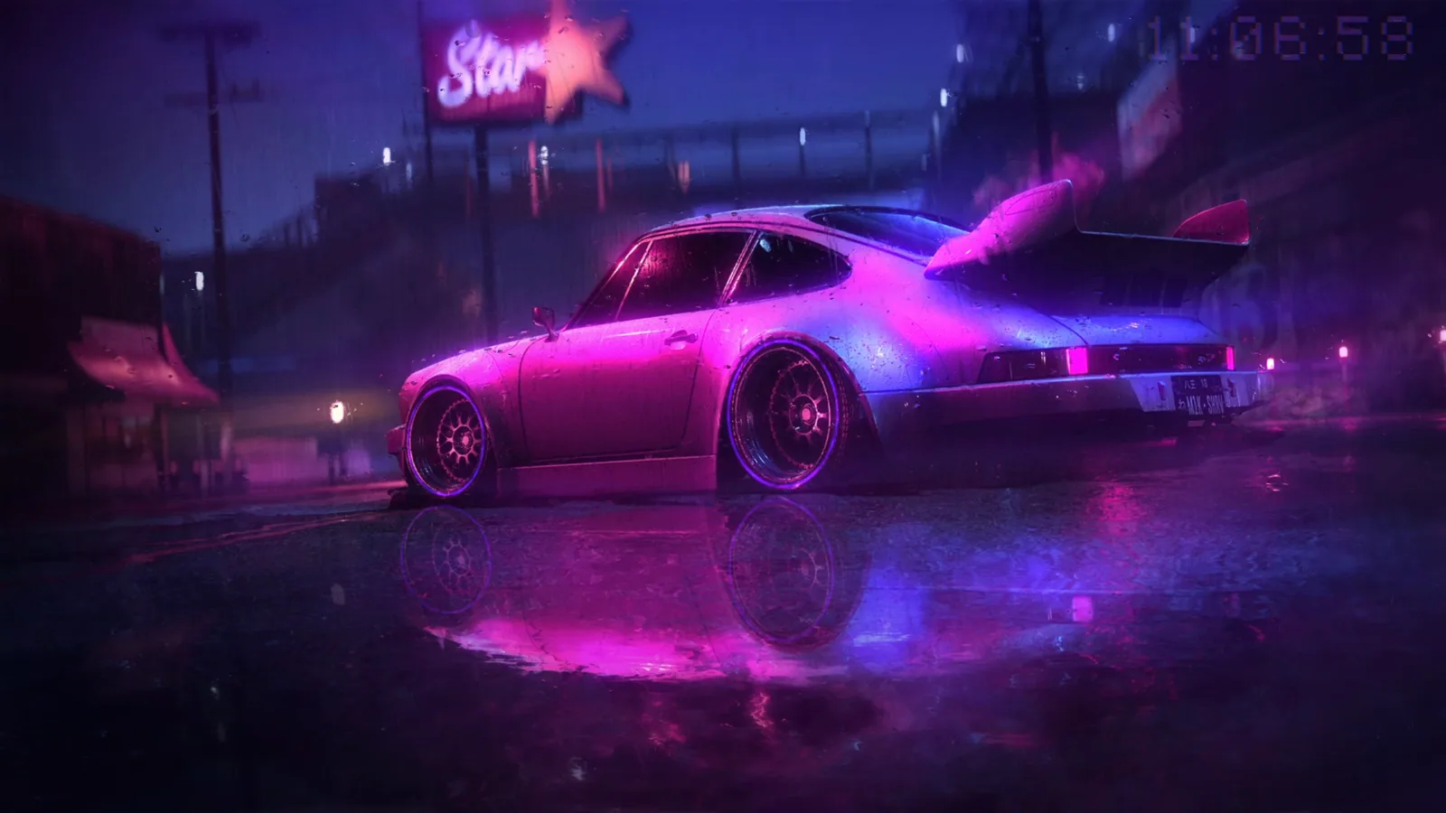 Retro Porsche 911 in Neon Rain