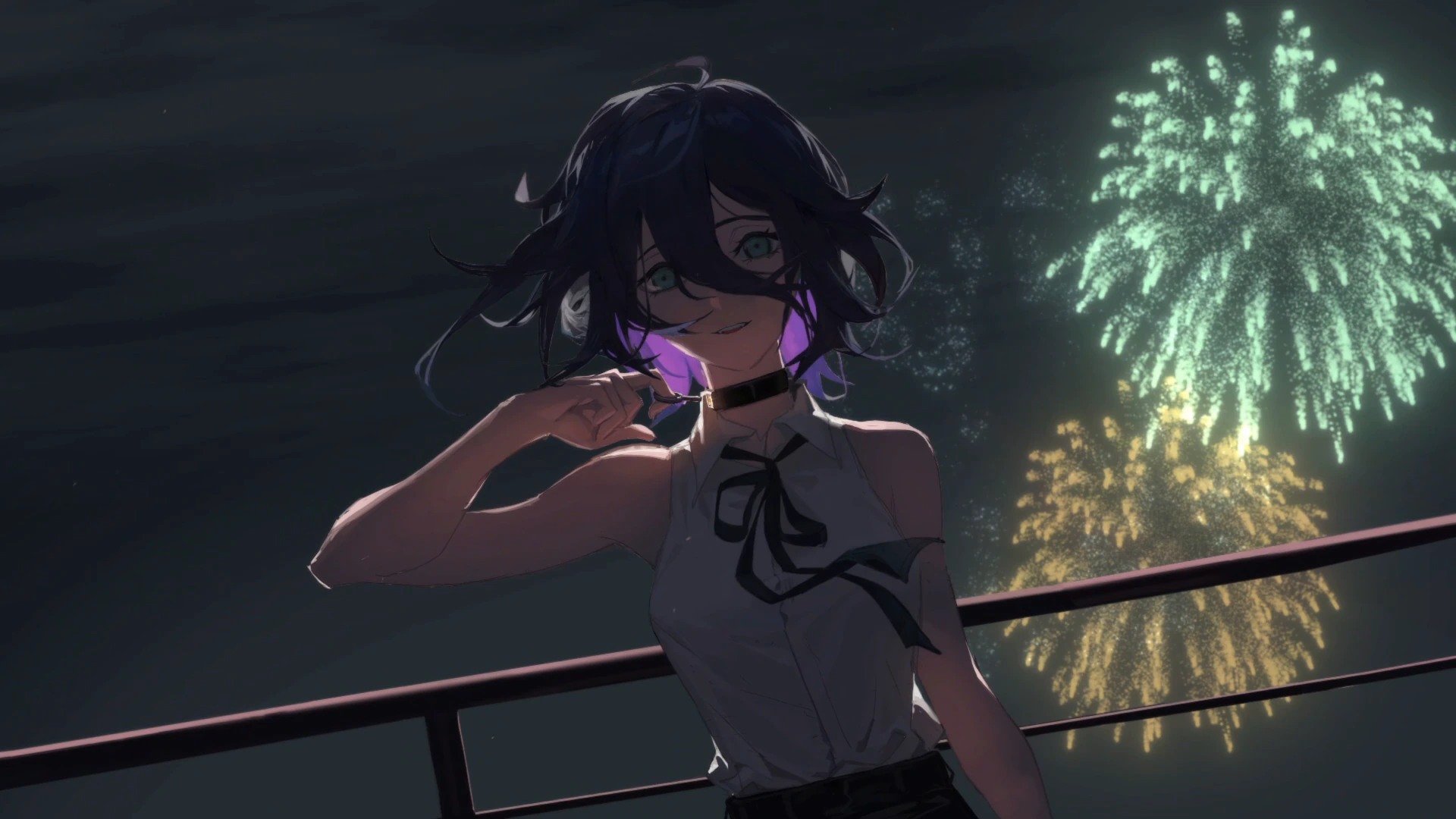 Reze beneath Fireworks - Chainsaw Man