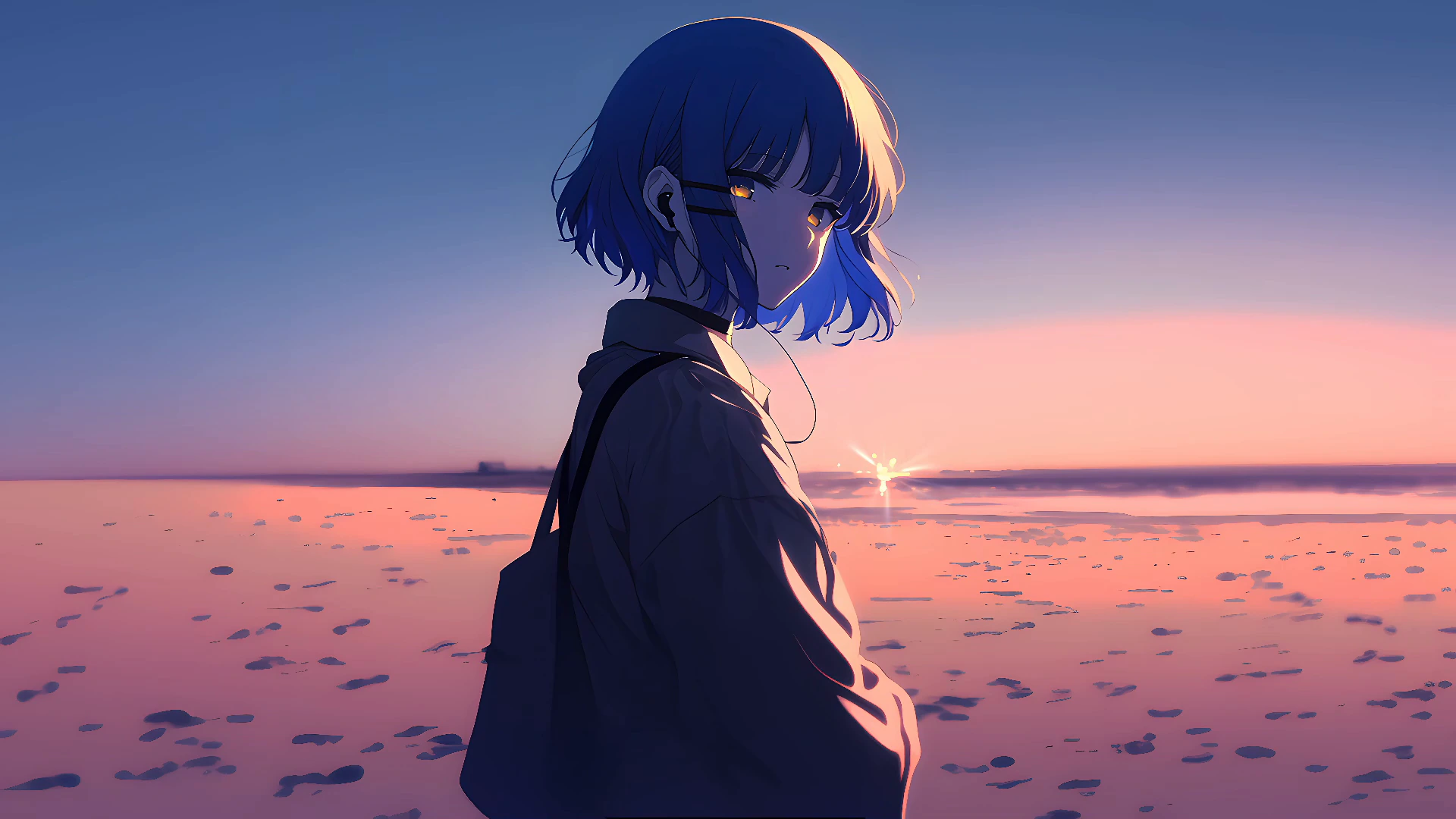 海滩日落时的 Ryo Yamada - Bocchi the Rock!