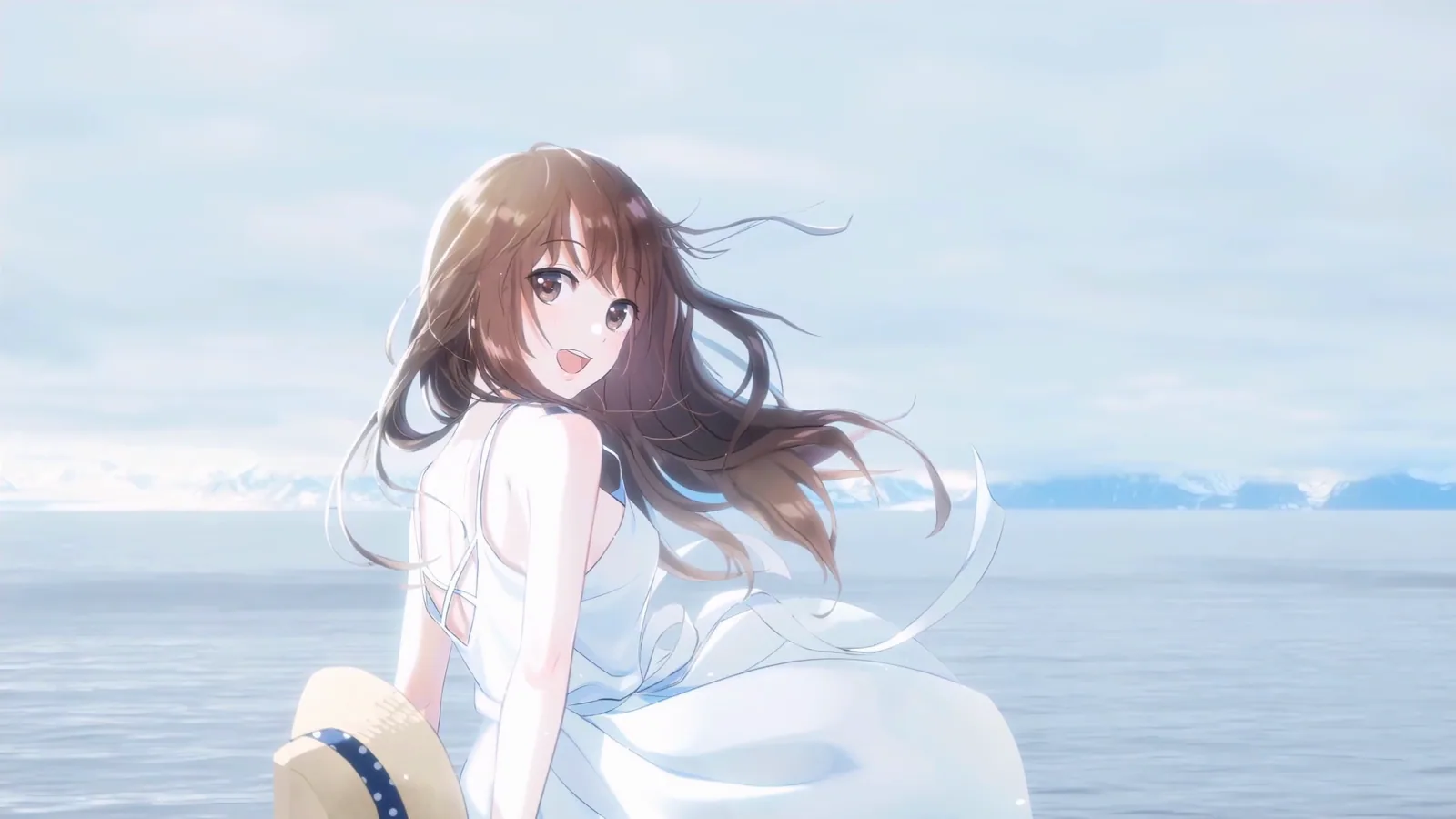 Seaside Anime Girl in a White Dress