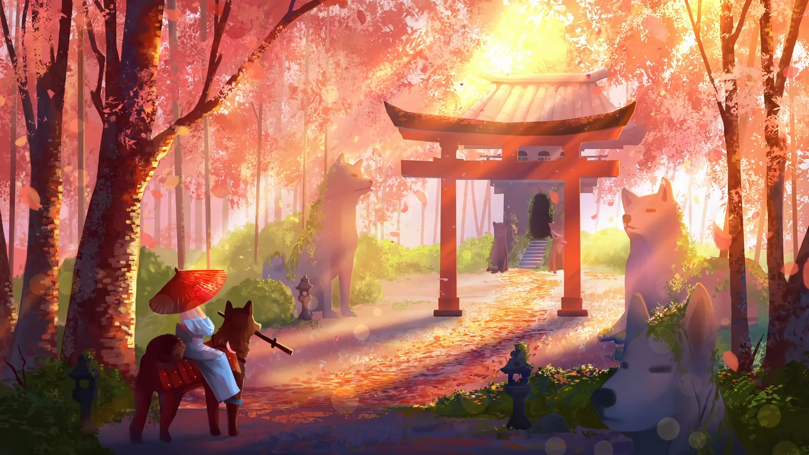 Shiba Inu at an Autumn Torii Gate