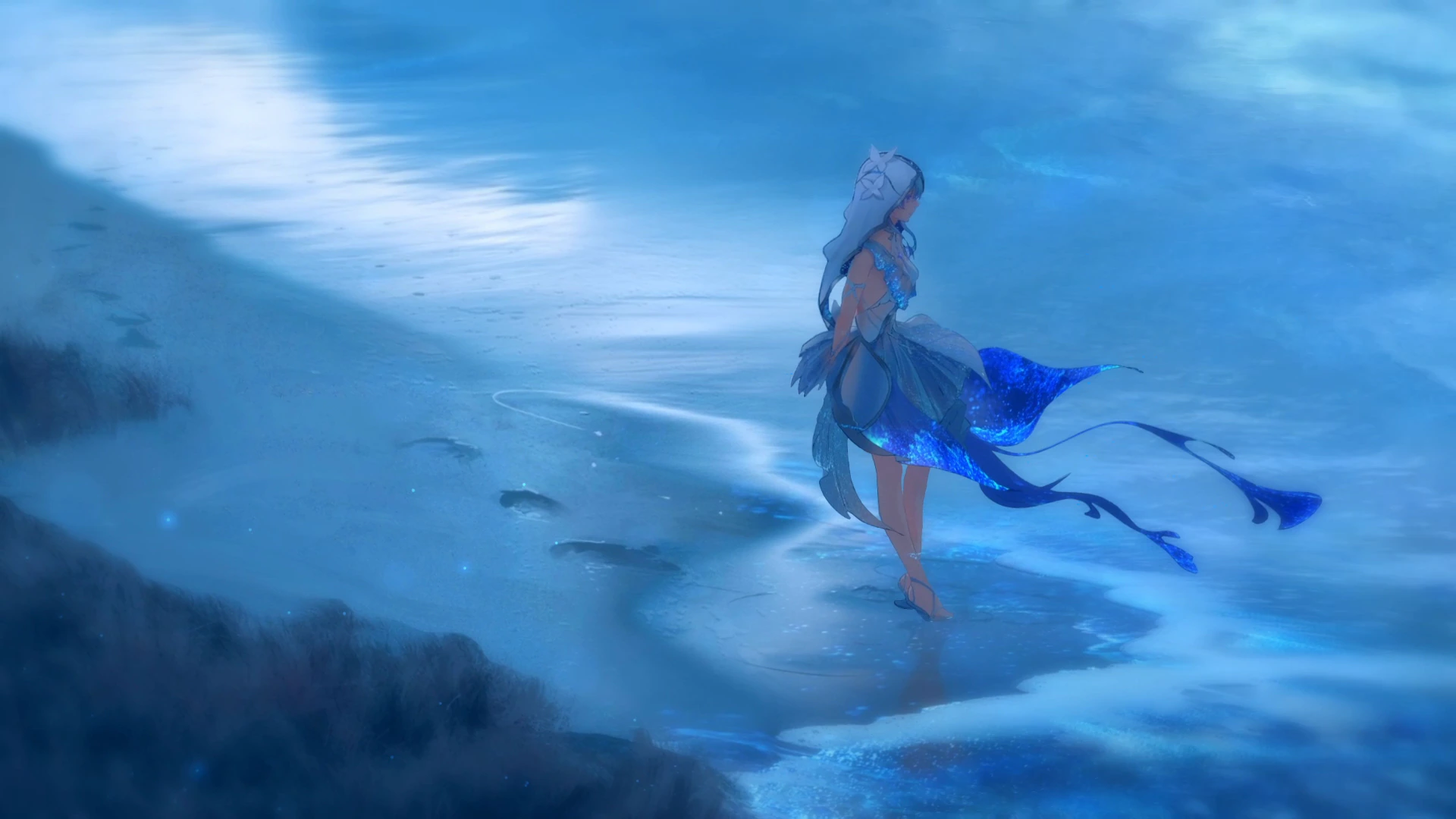Shorekeeper فوق البحر الأزرق - Wuthering Waves