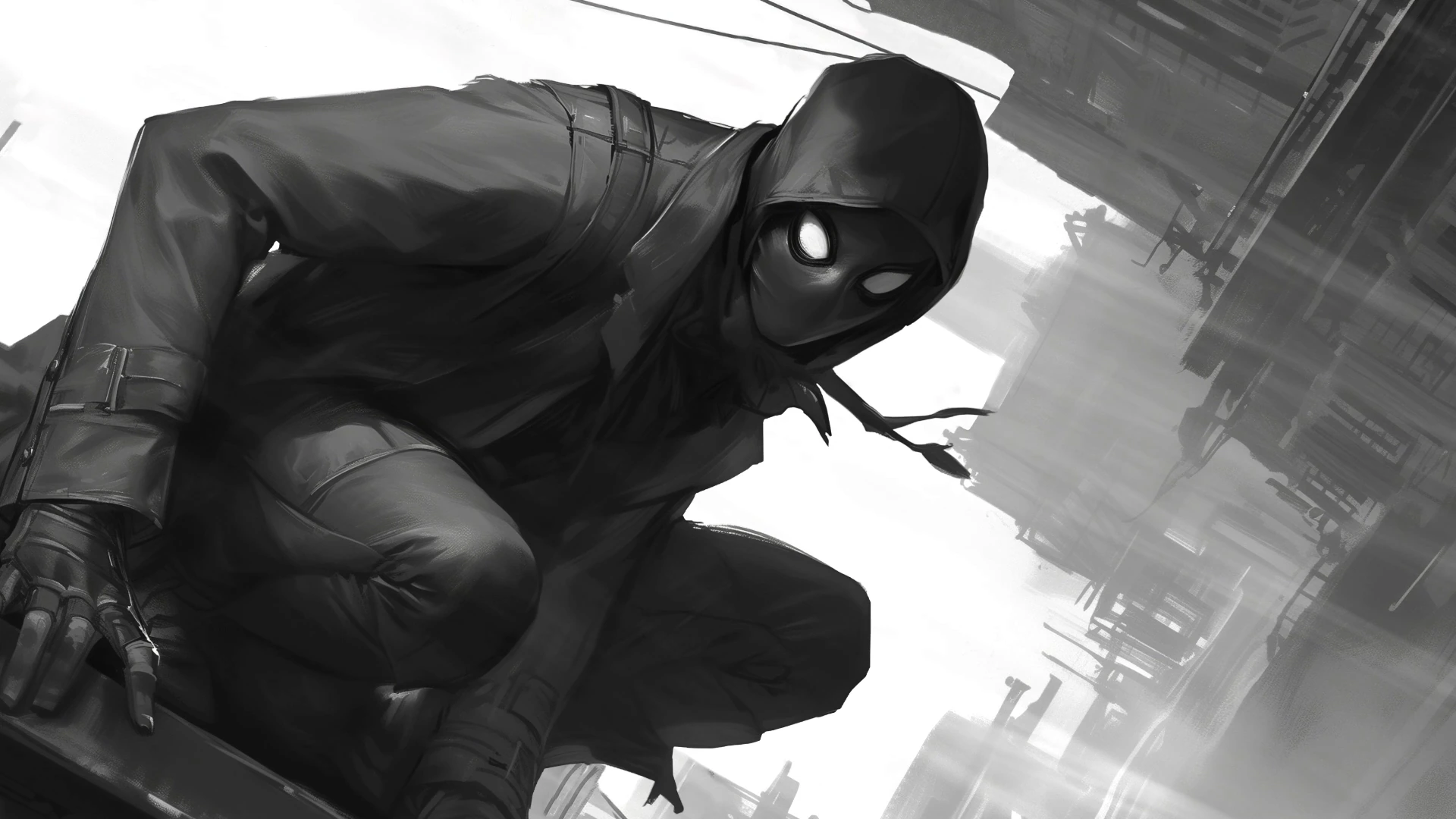 Spider-Man Monochrome City Pose