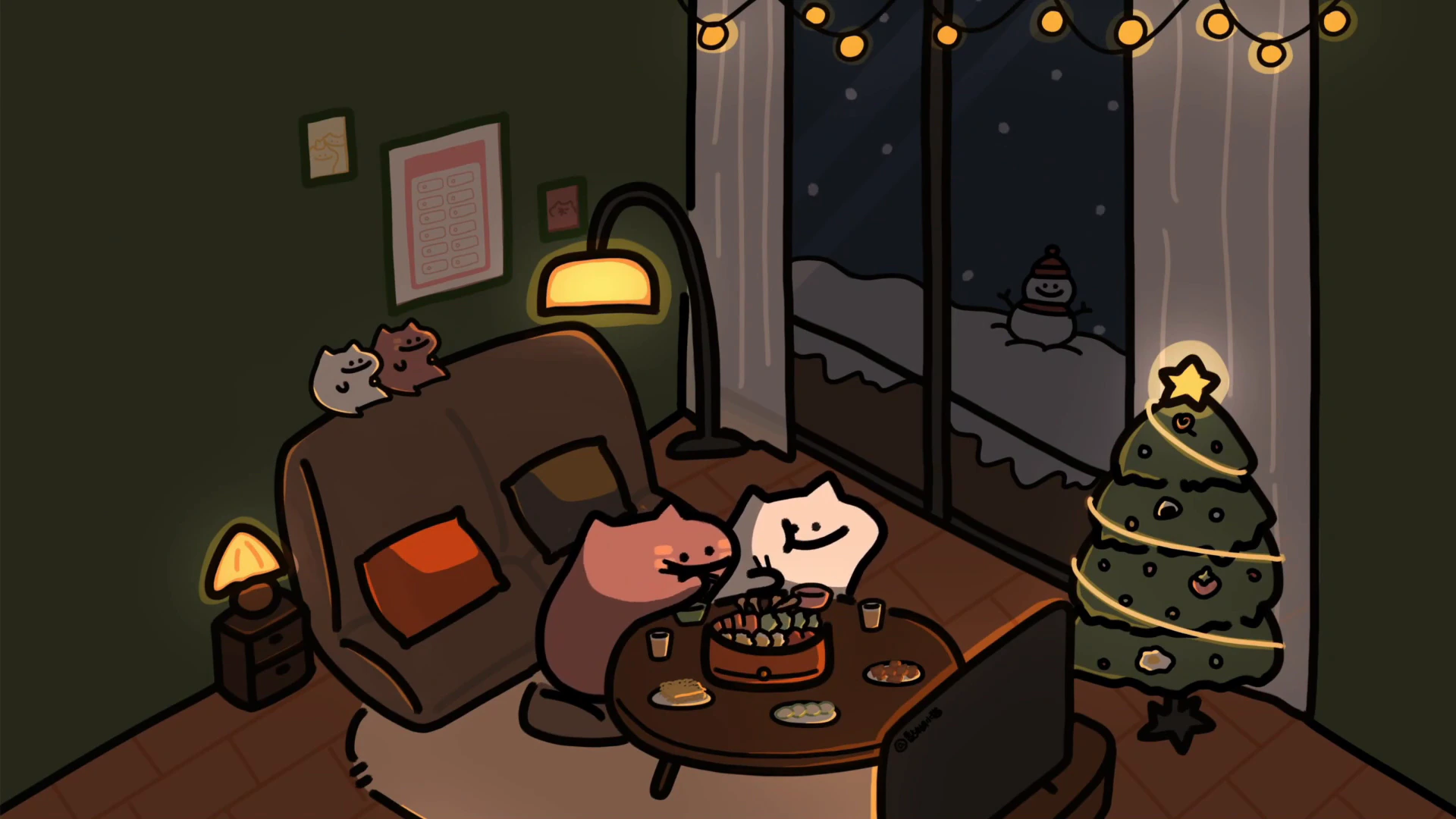 Sticky Cats Eating Hot Pot at Home