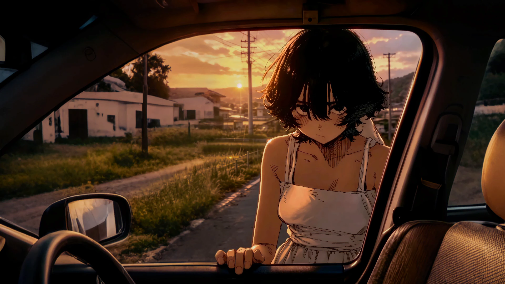 Summer Sunset by a Parked Car