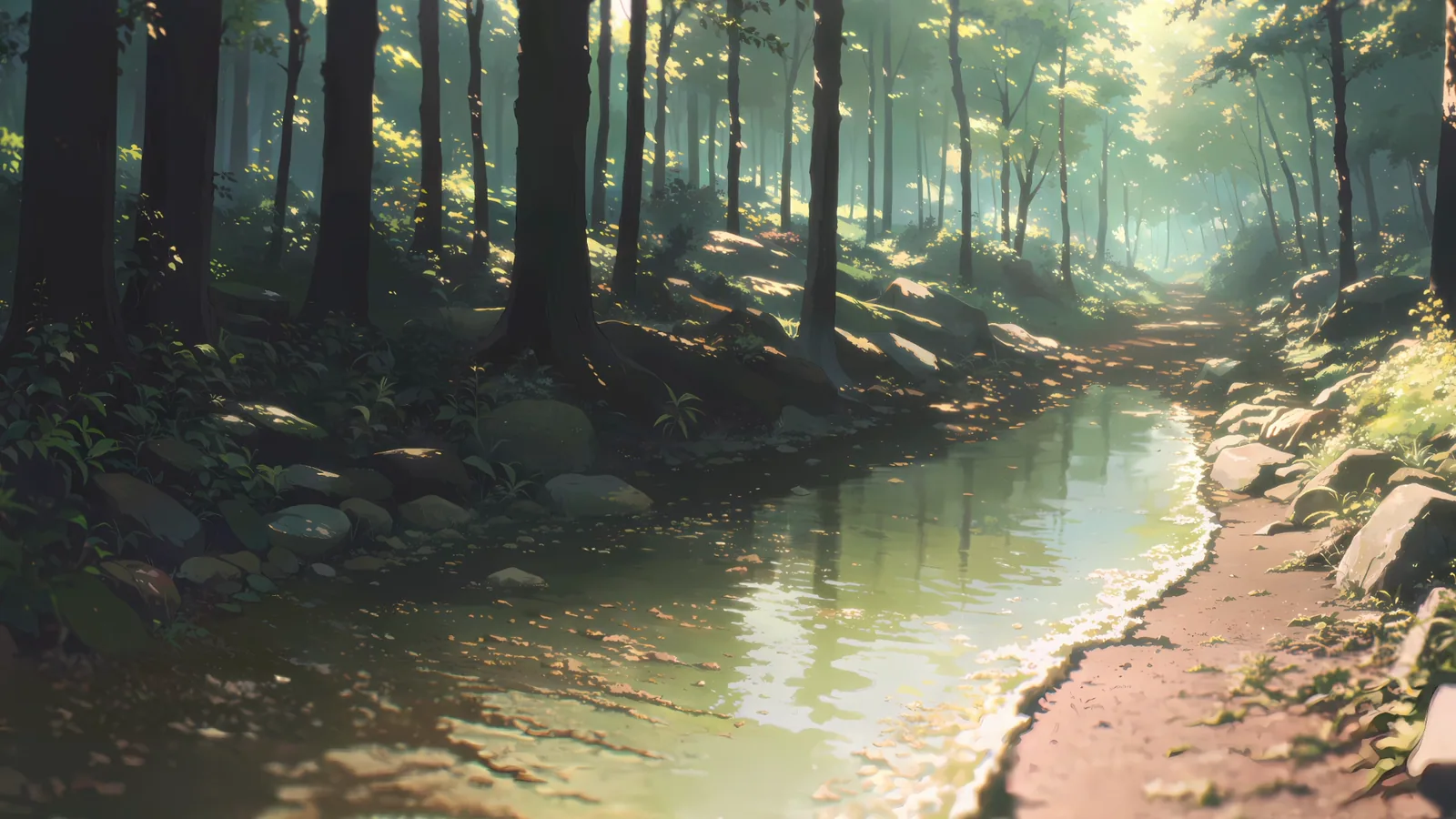 Sunlit Forest Stream wallpaper preview